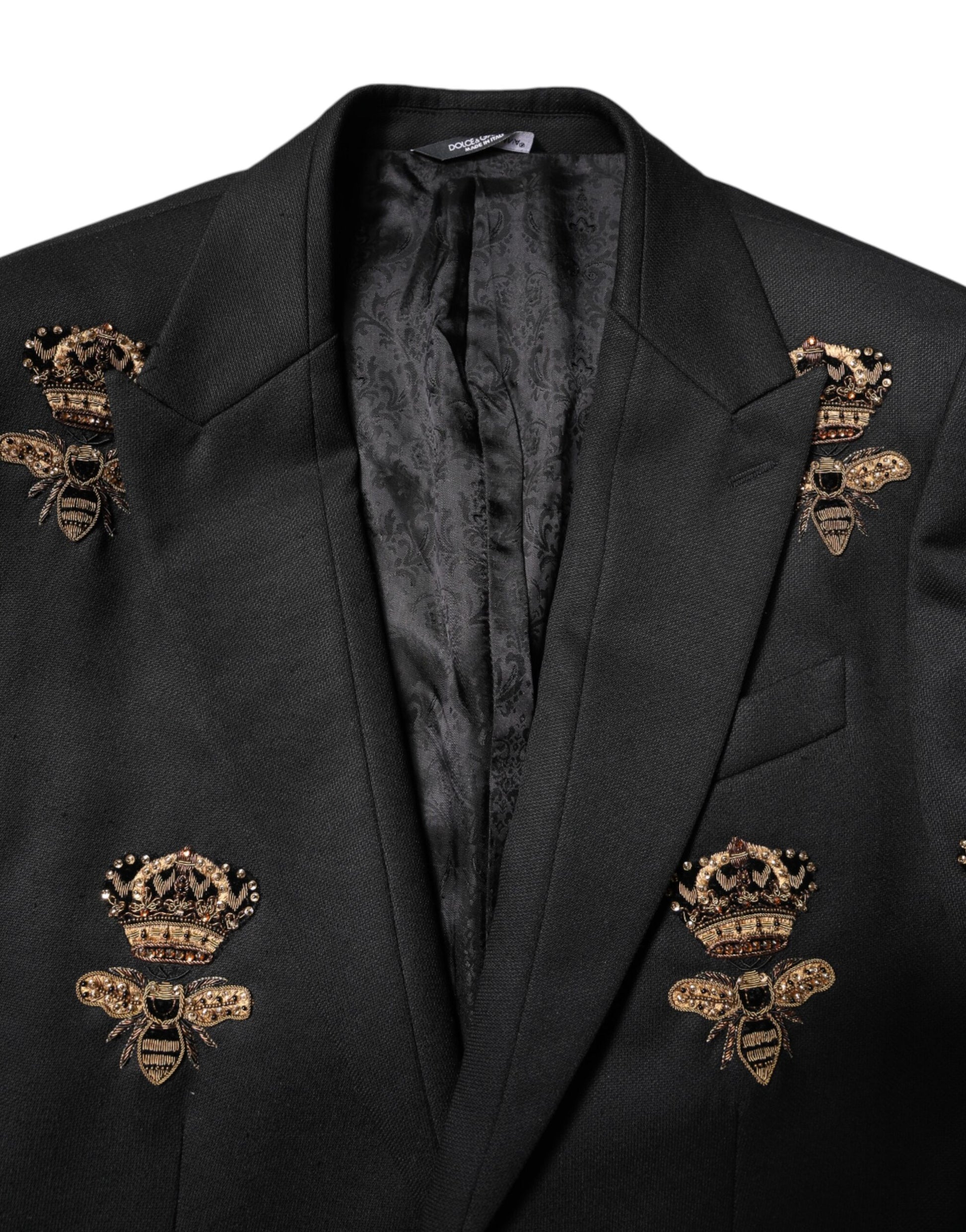 Dolce & Gabbana Schwarzer Bienen-Kronen-Stickerei 2 Stück Anzug