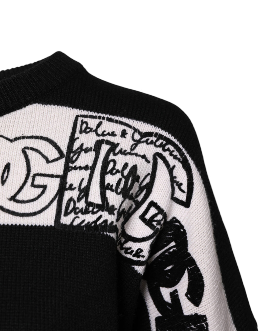 Dolce & Gabbana Schwarzer weißer Wollpullover mit Logodruck