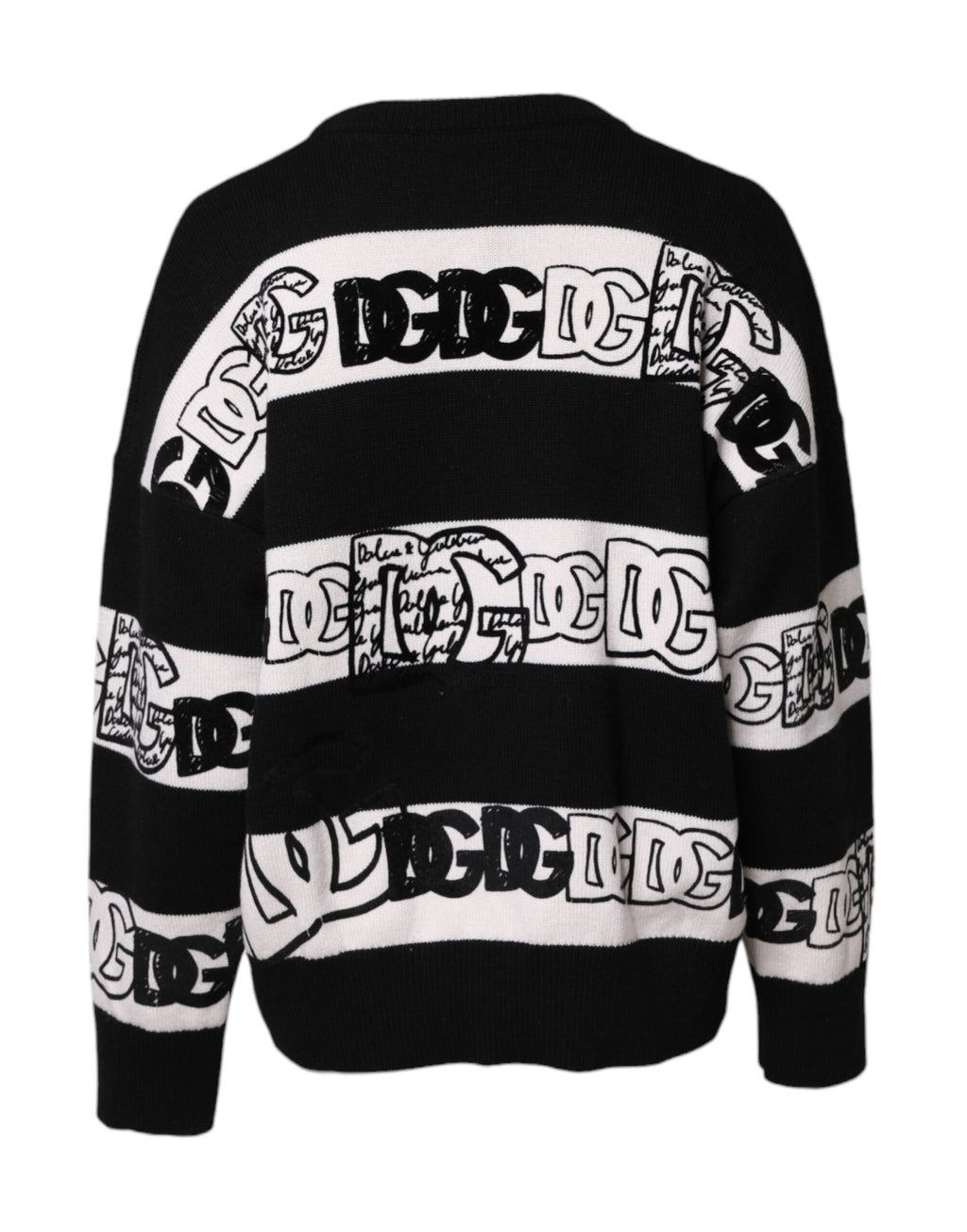 Dolce & Gabbana Schwarzer weißer Wollpullover mit Logodruck