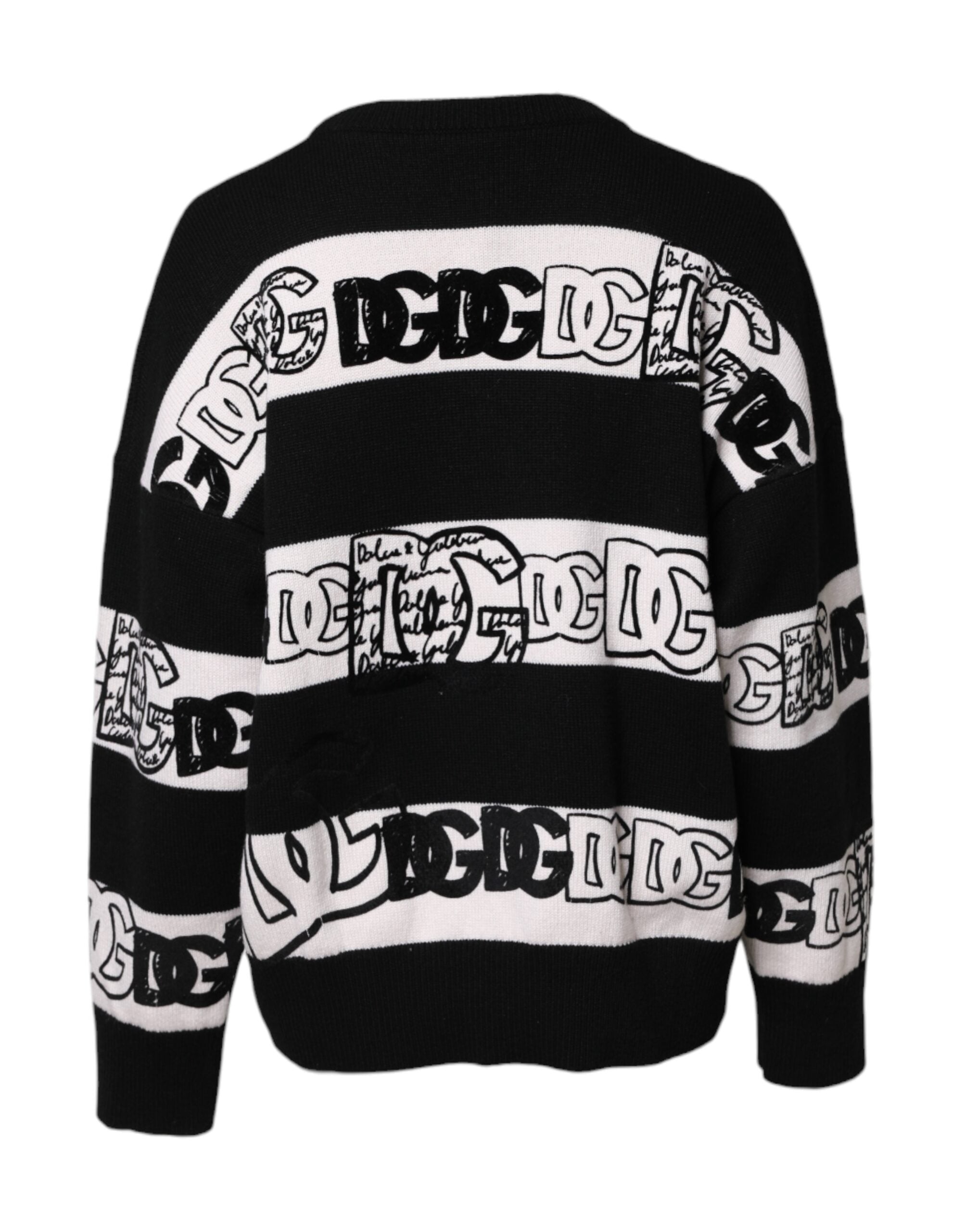Dolce & Gabbana Schwarzer weißer Wollpullover mit Logodruck