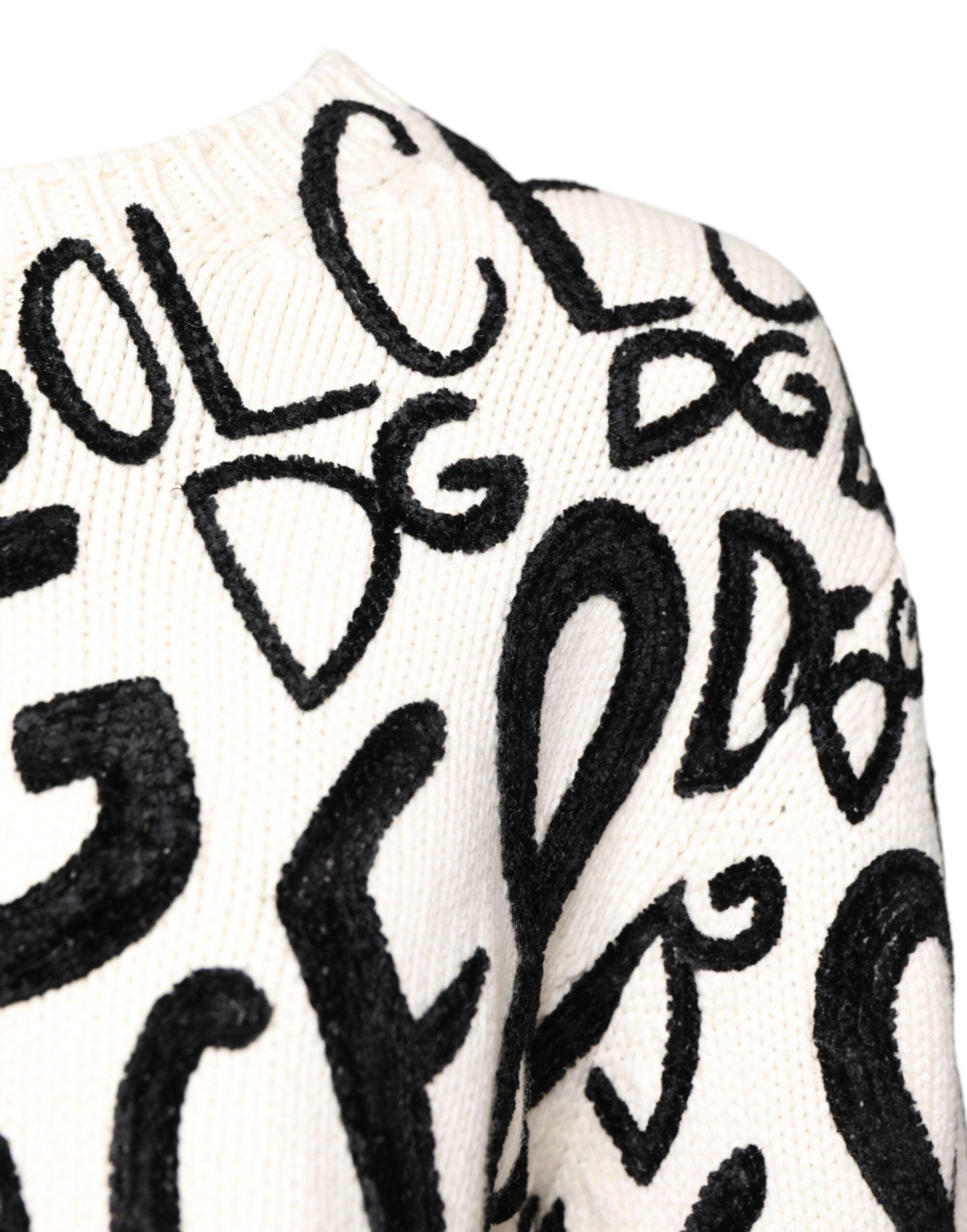 Dolce & Gabbana Weiß Schwarz Logo Print Frauen Pullover Pullover