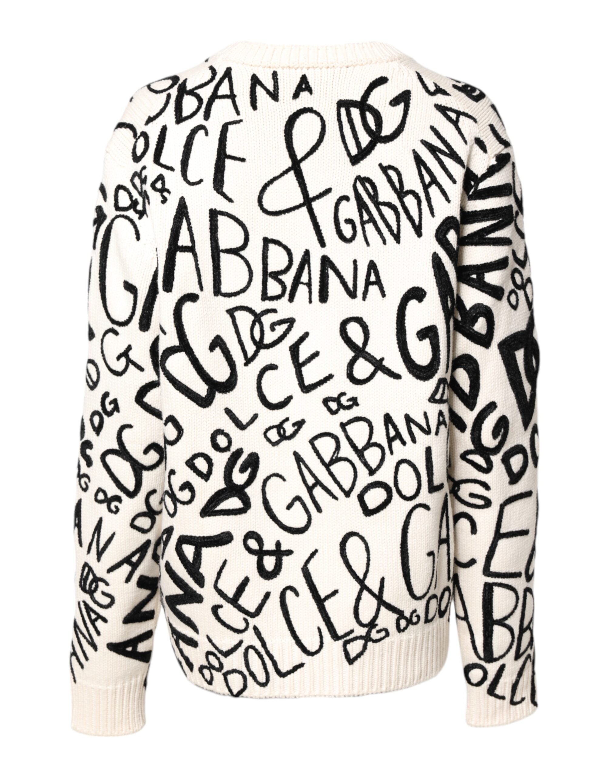 Dolce & Gabbana Weiß Schwarz Logo Print Frauen Pullover Pullover