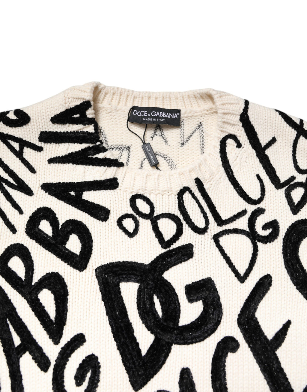 Dolce & Gabbana Weiß Schwarz Logo Print Frauen Pullover Pullover