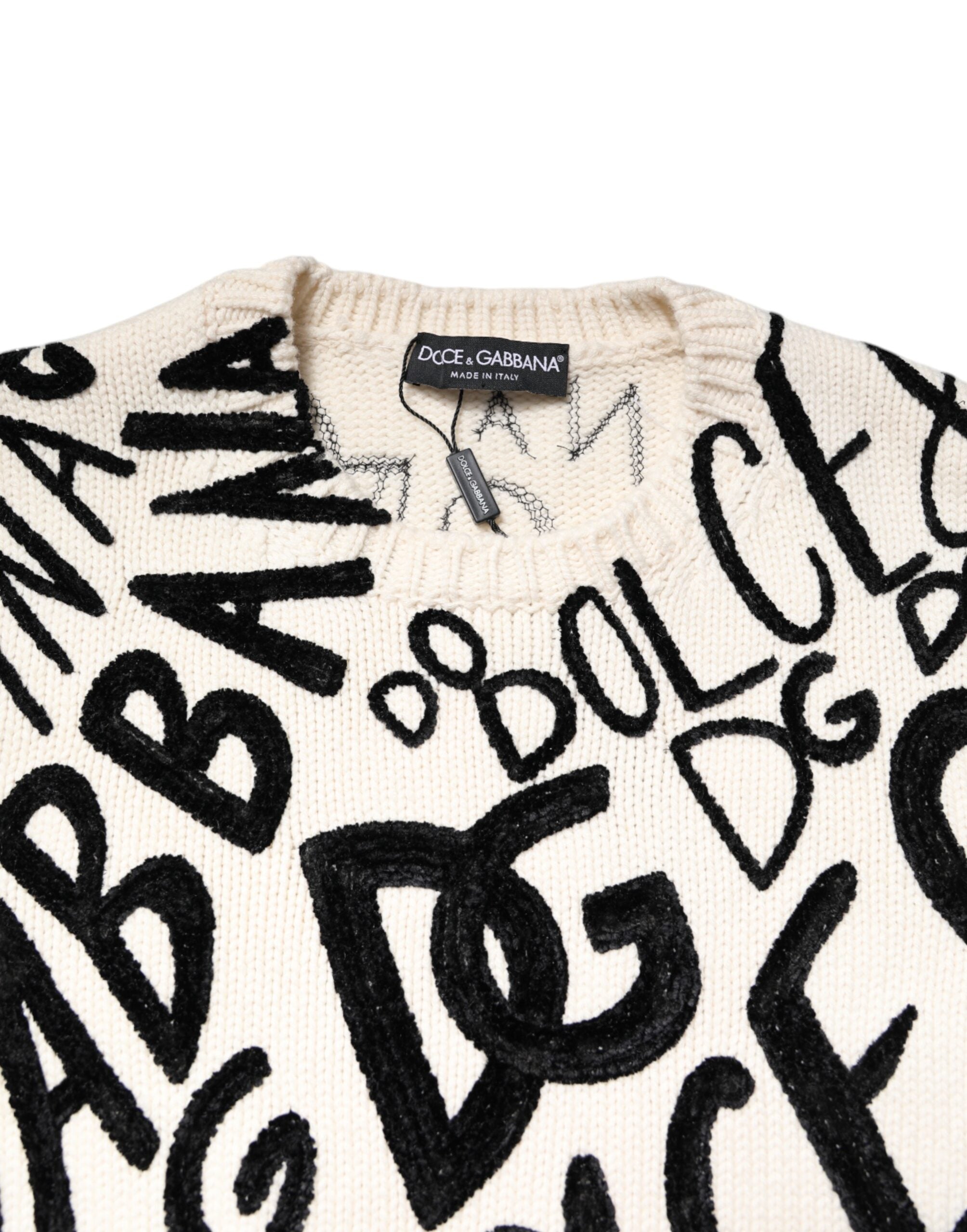 Dolce & Gabbana Weiß Schwarz Logo Print Frauen Pullover Pullover