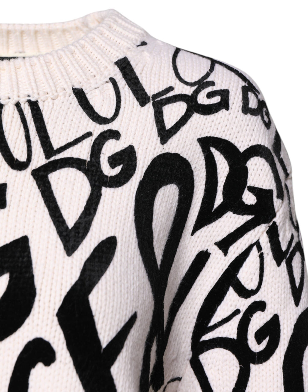 Dolce & Gabbana Weiß Schwarz Logo Print Frauen Pullover Pullover