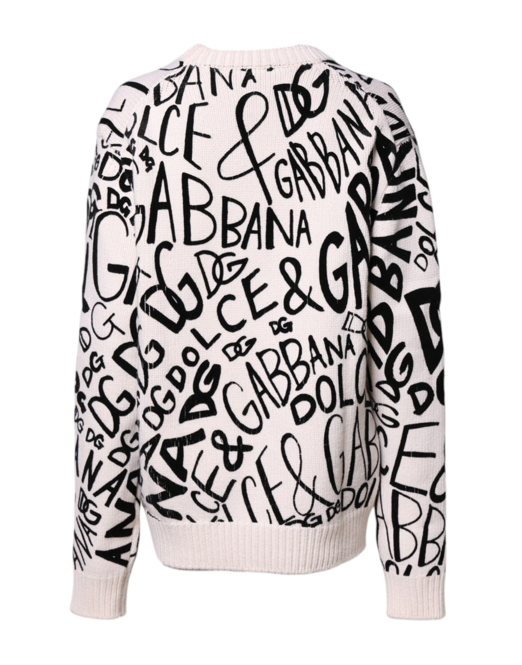 Dolce & Gabbana Weiß Schwarz Logo Print Frauen Pullover Pullover