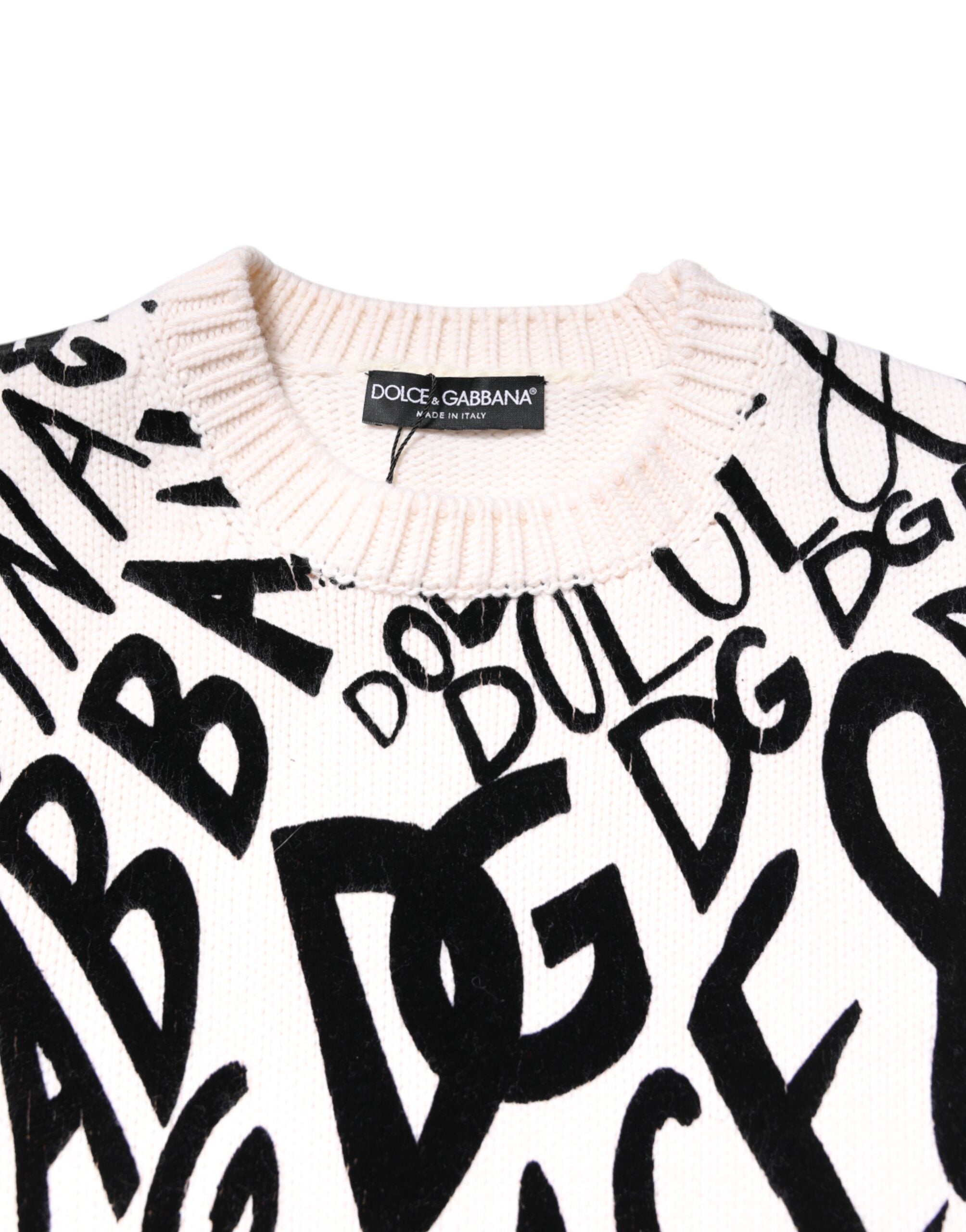 Dolce & Gabbana Weiß Schwarz Logo Print Frauen Pullover Pullover