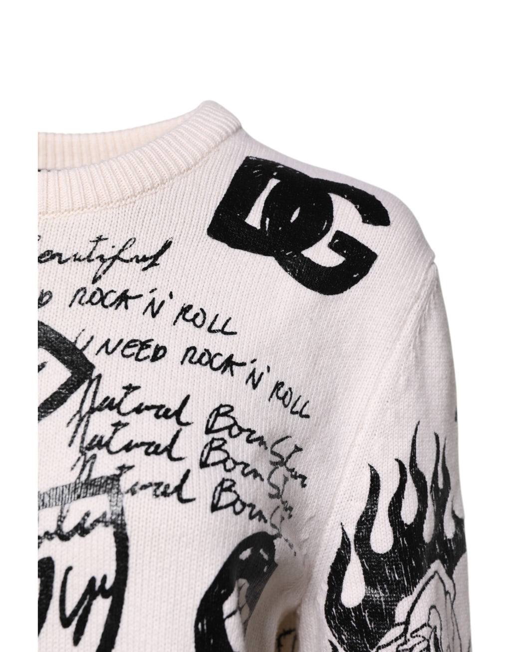 Dolce & Gabbana Weiß Schwarz Logo Print Frauen Pullover Pullover