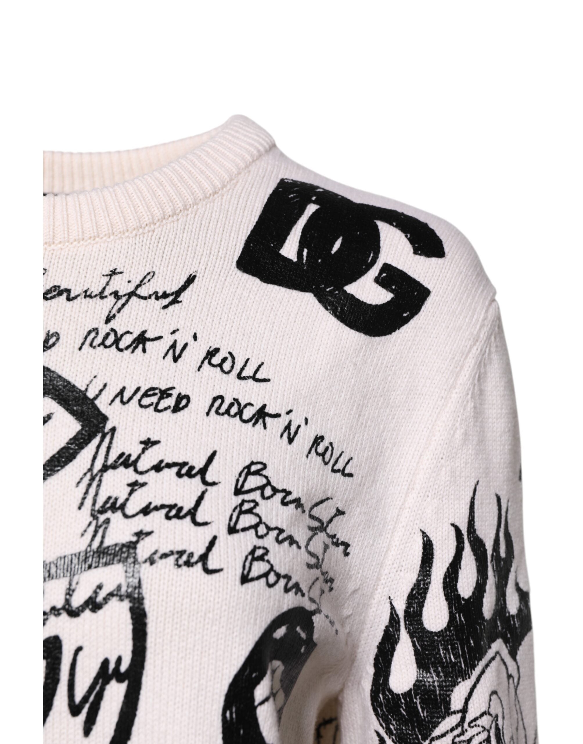 Dolce & Gabbana Weiß Schwarz Logo Print Frauen Pullover Pullover