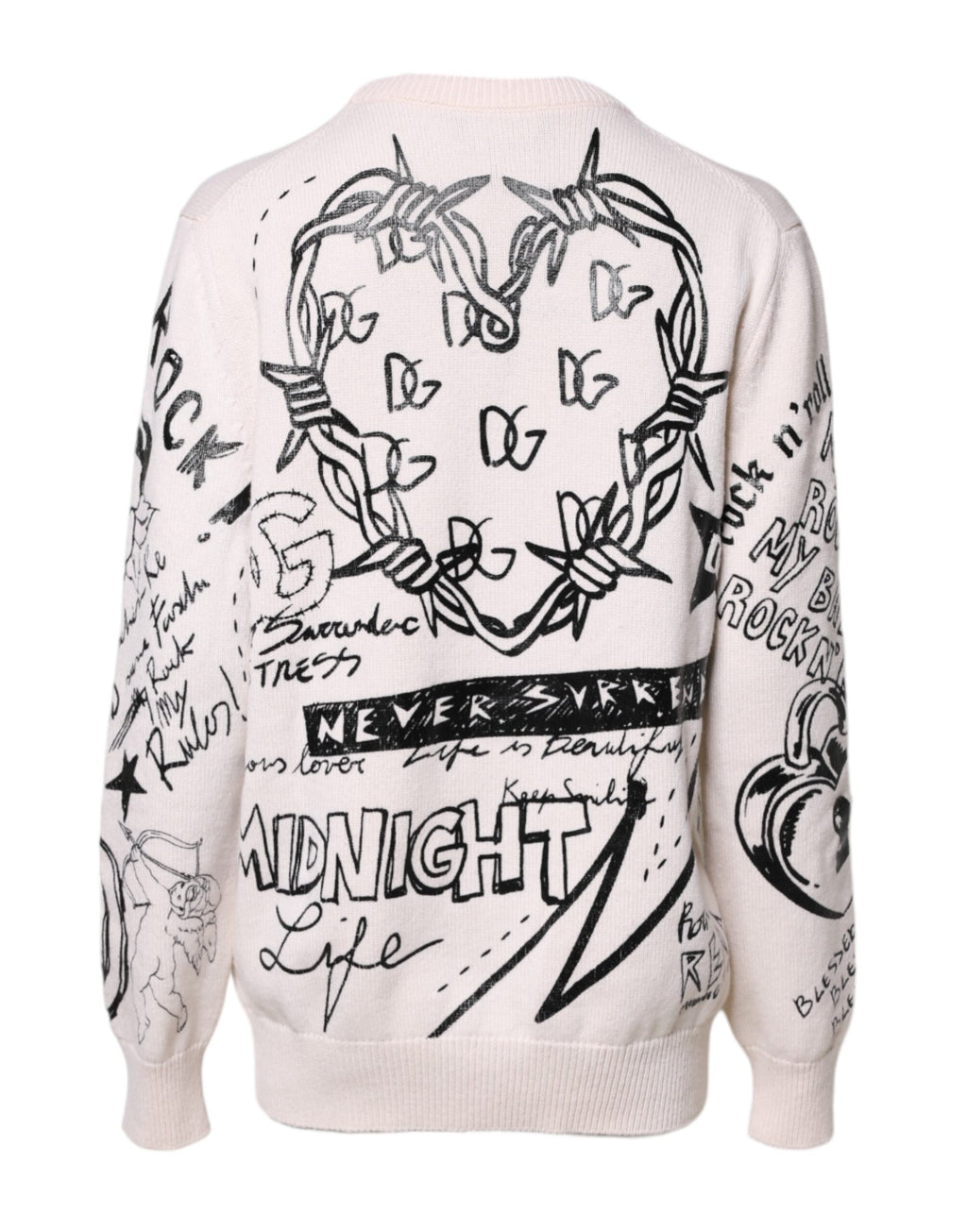 Dolce & Gabbana Weiß Schwarz Logo Print Frauen Pullover Pullover