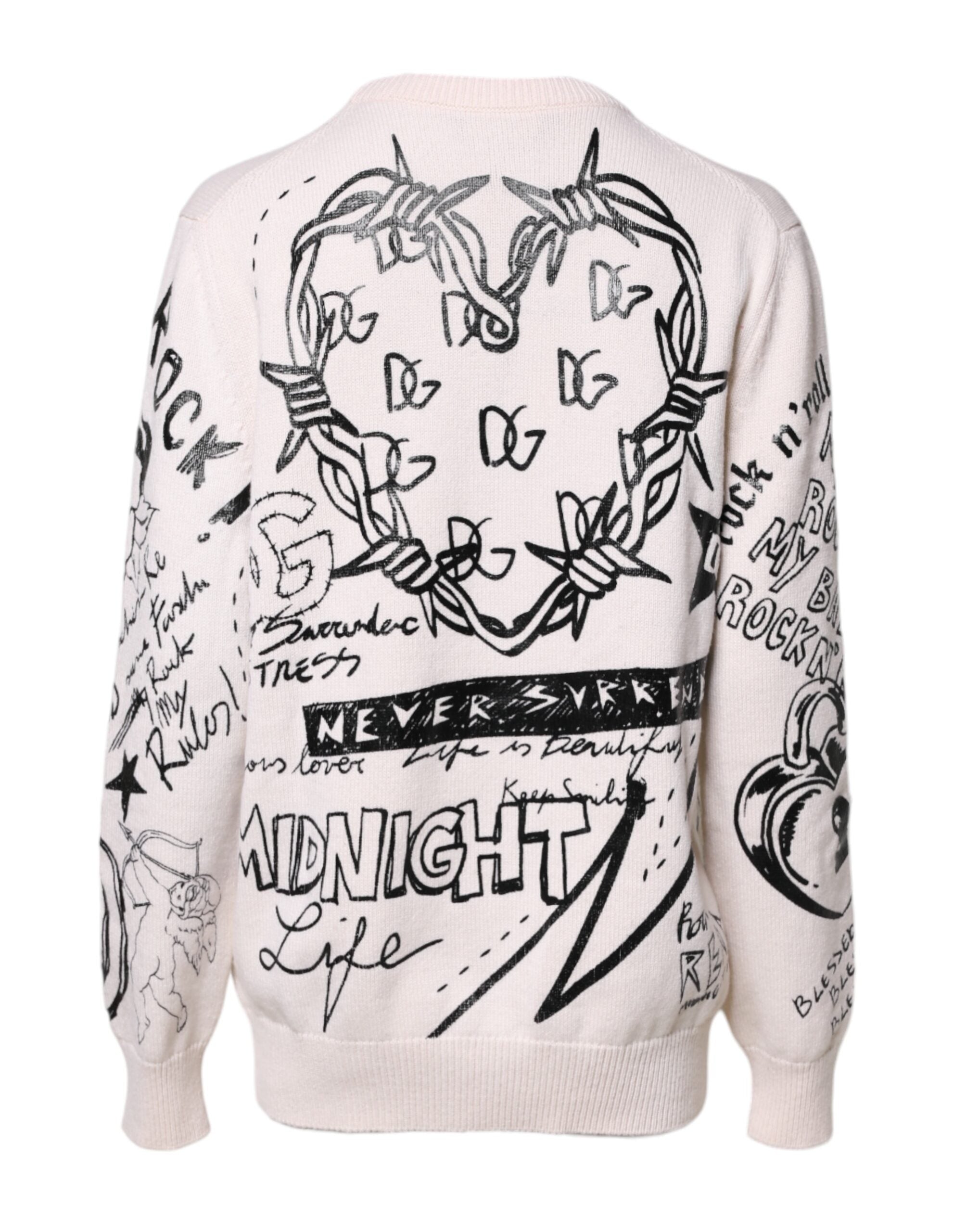 Dolce & Gabbana Weiß Schwarz Logo Print Frauen Pullover Pullover