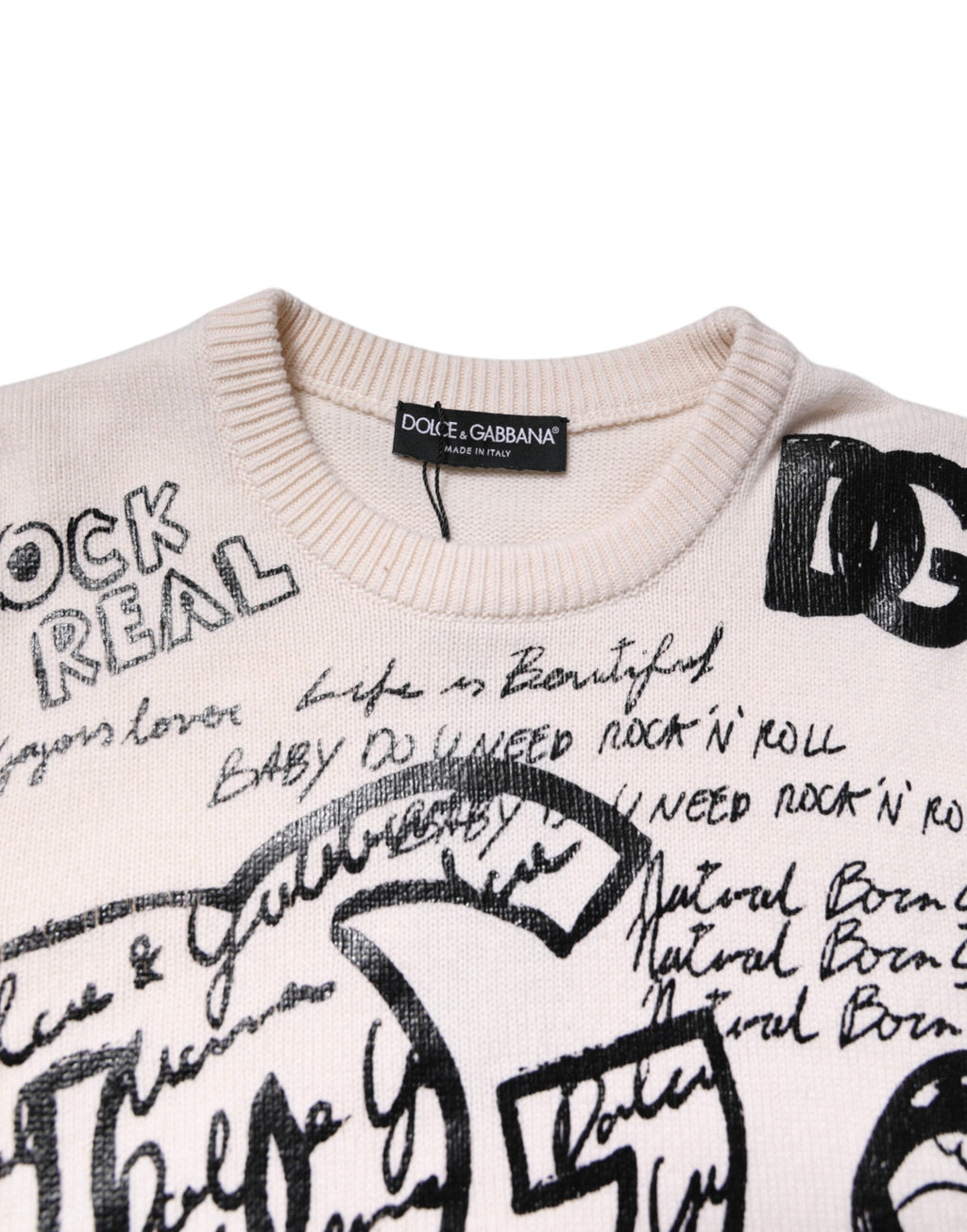 Dolce & Gabbana Weiß Schwarz Logo Print Frauen Pullover Pullover