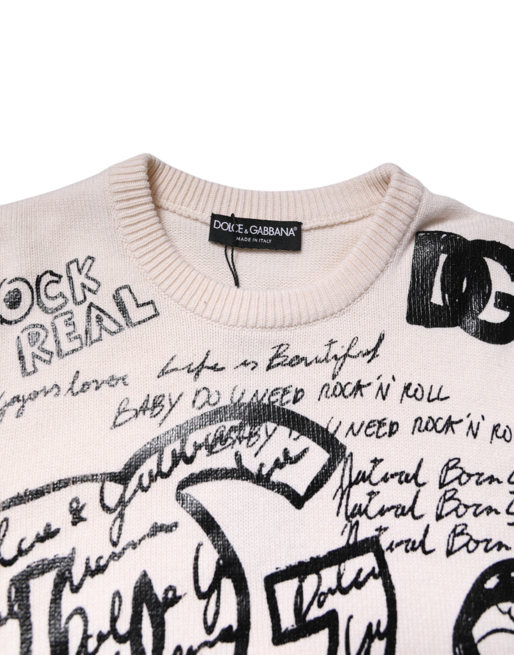 Dolce & Gabbana Weiß Schwarz Logo Print Frauen Pullover Pullover