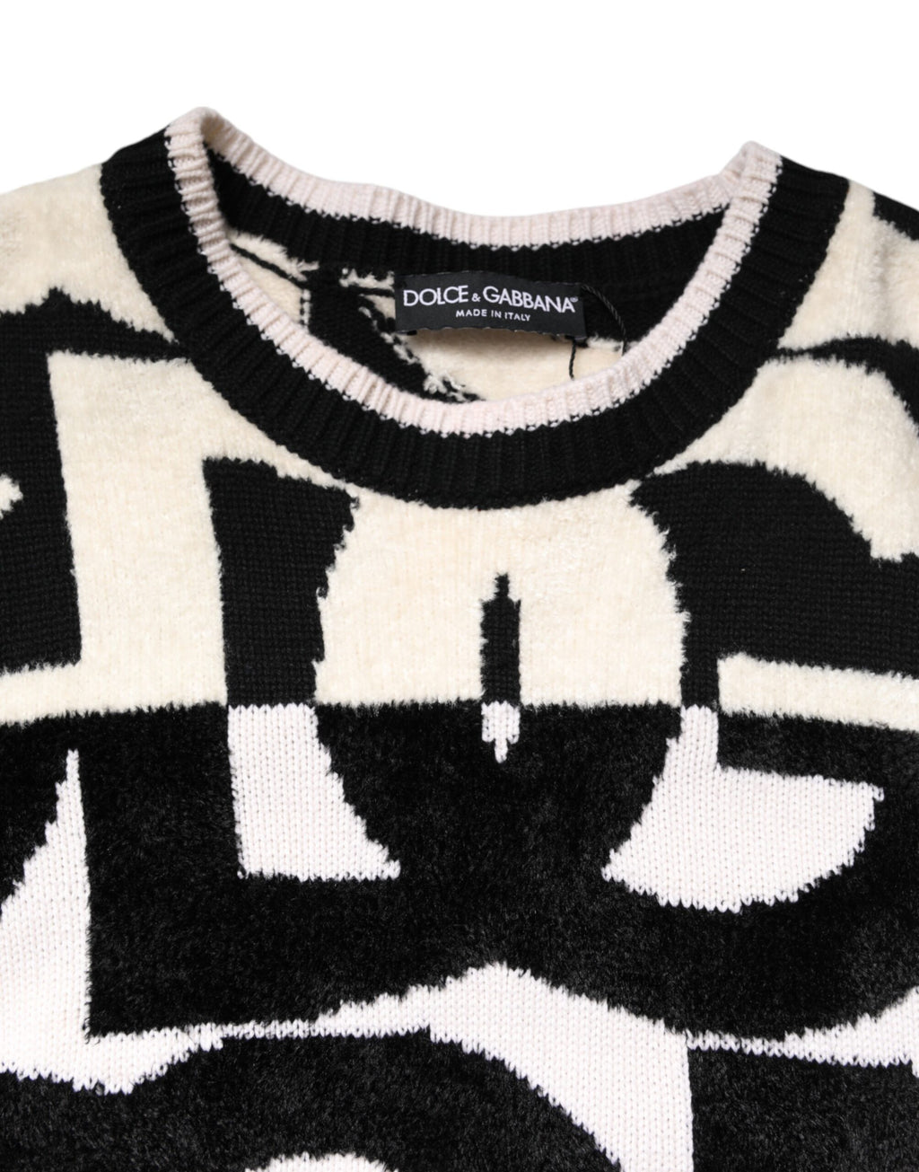 Dolce & Gabbana Weiß Schwarz Logo Print Frauen Pullover Pullover