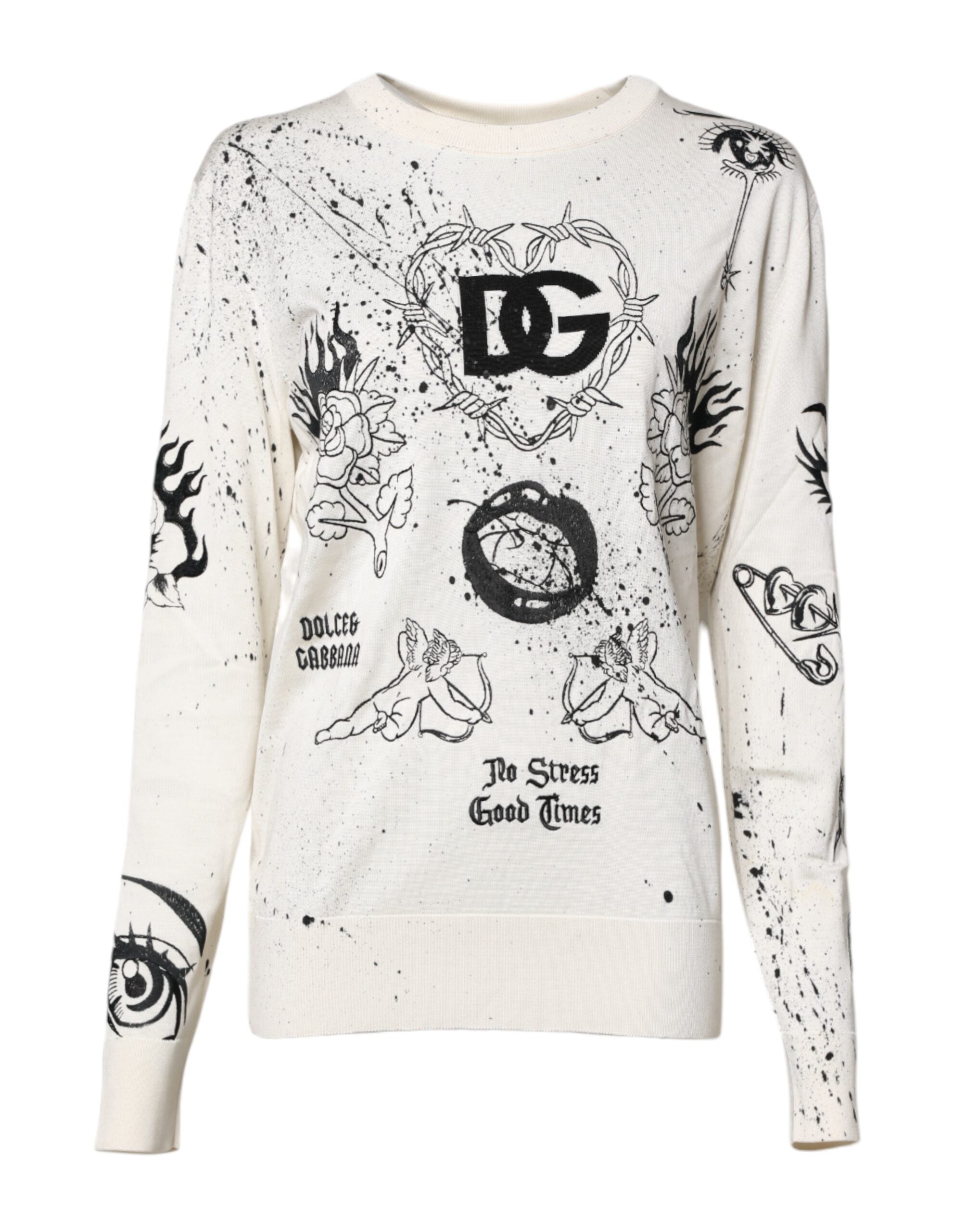 Dolce & Gabbana Weißer Logo Angel Print Damen Pullover