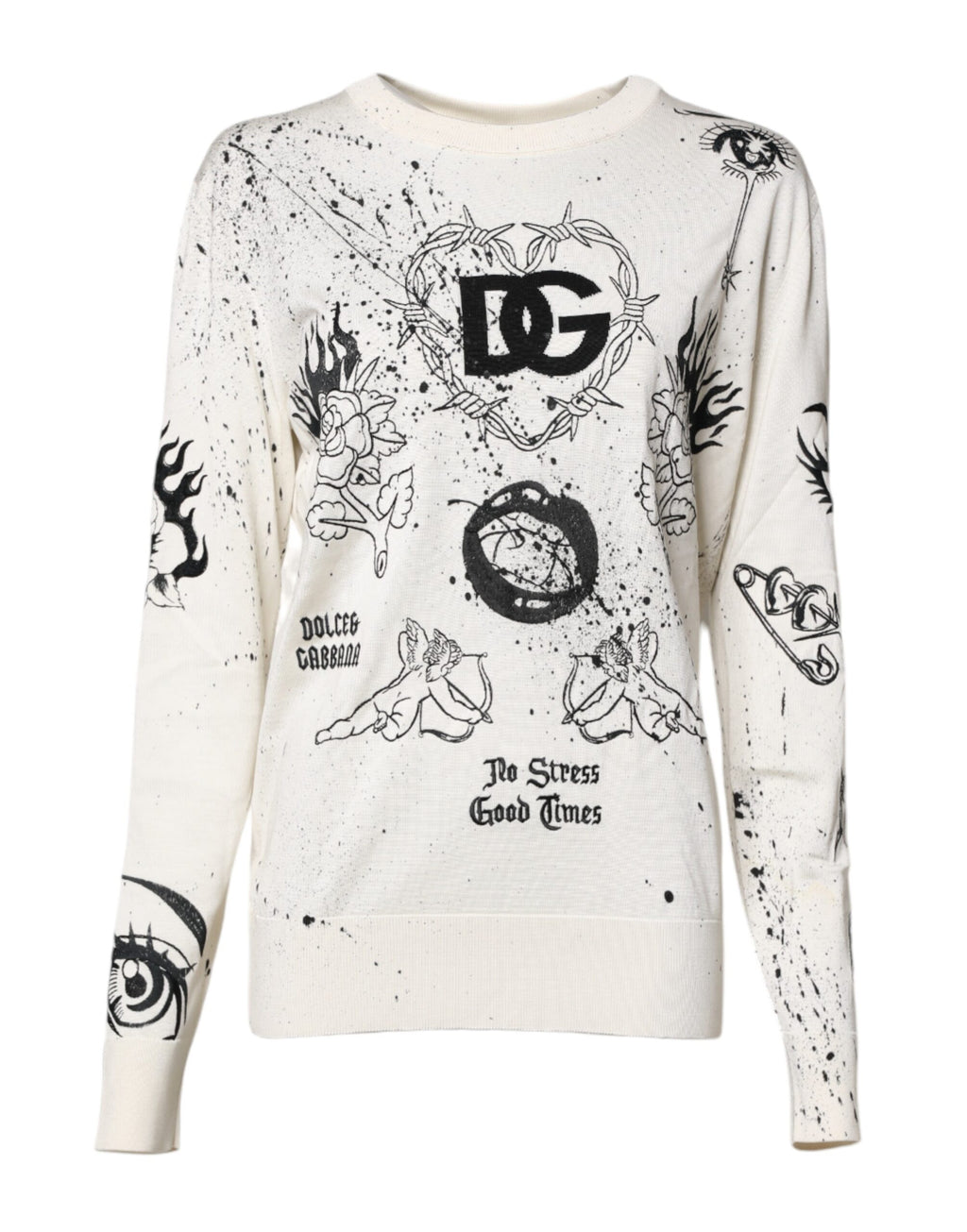 Dolce & Gabbana Weißer Logo Angel Print Damen Pullover
