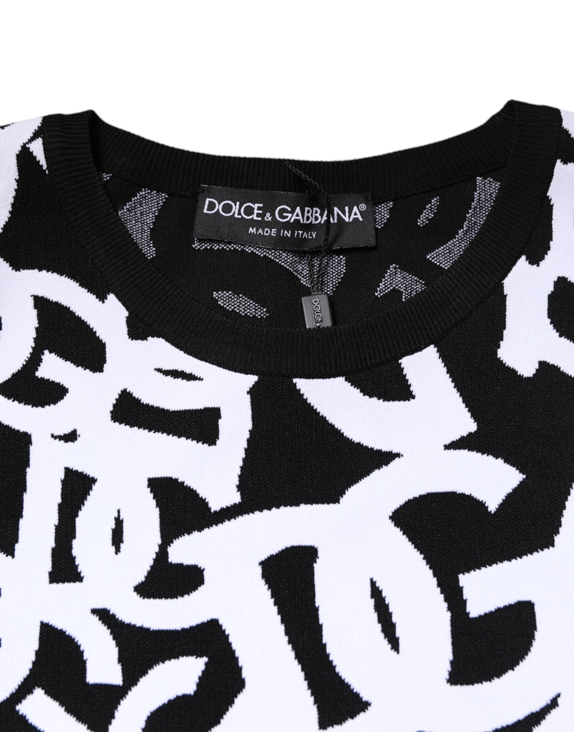 Dolce & Gabbana Schwarzer weißer Logodruck Frauen Pullover Pullover