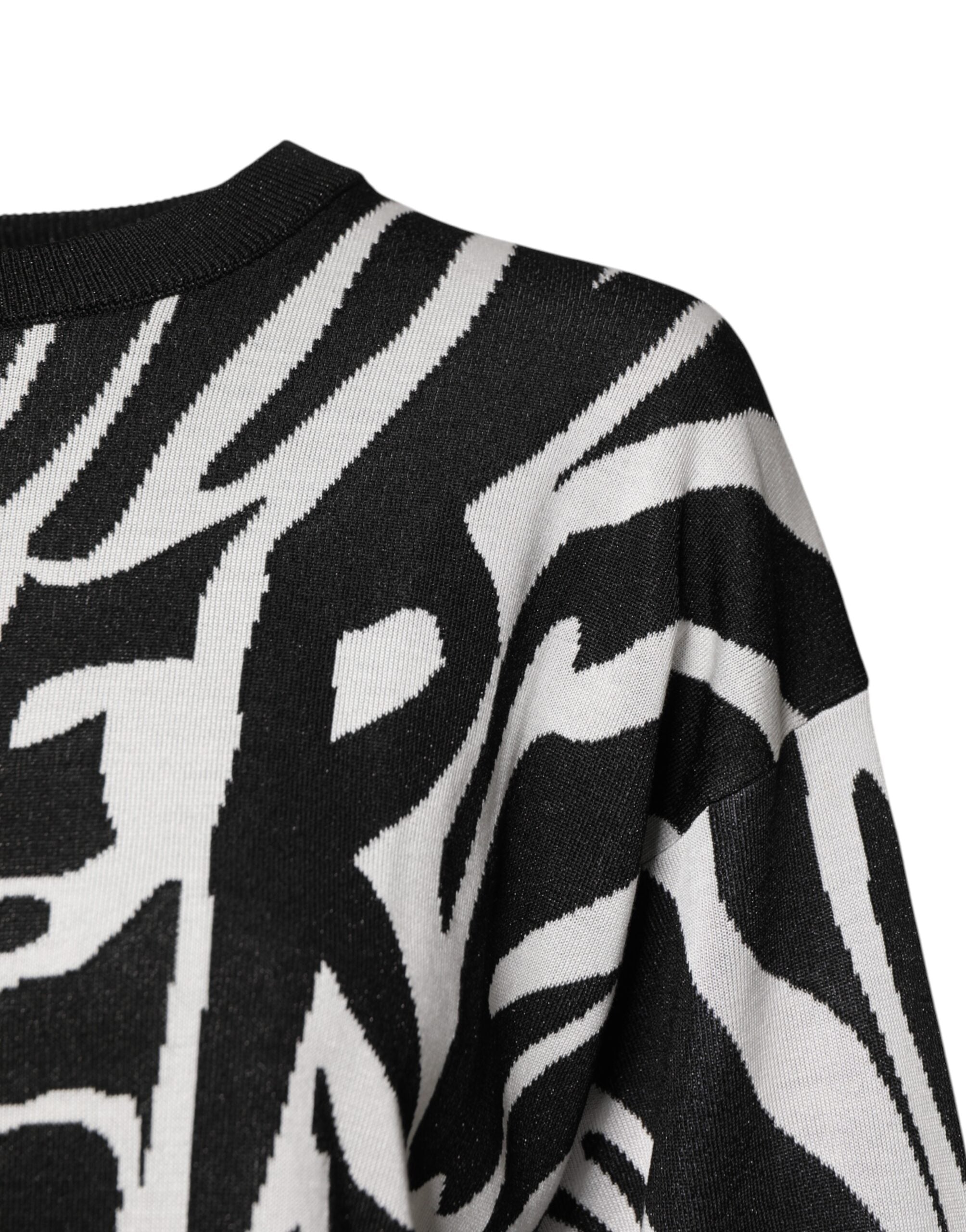 Dolce & Gabbana Schwarzer weißer Druck Frauen Pullover Sweater