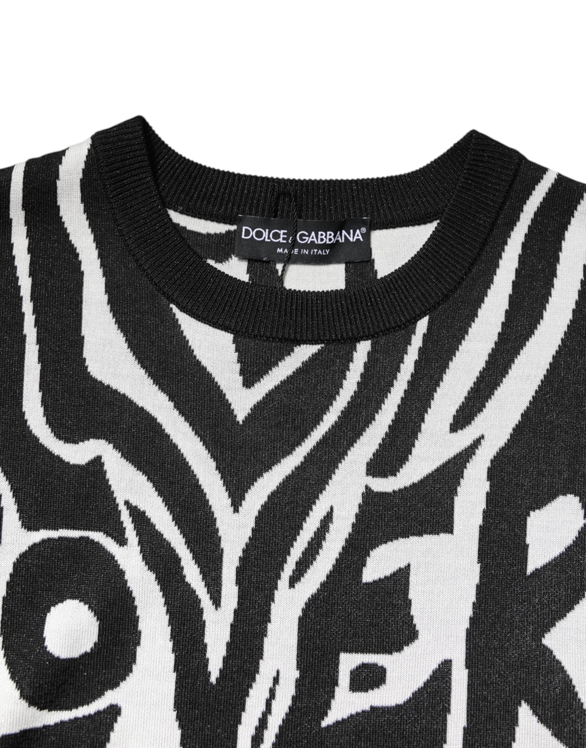 Dolce & Gabbana Schwarzer weißer Druck Frauen Pullover Sweater