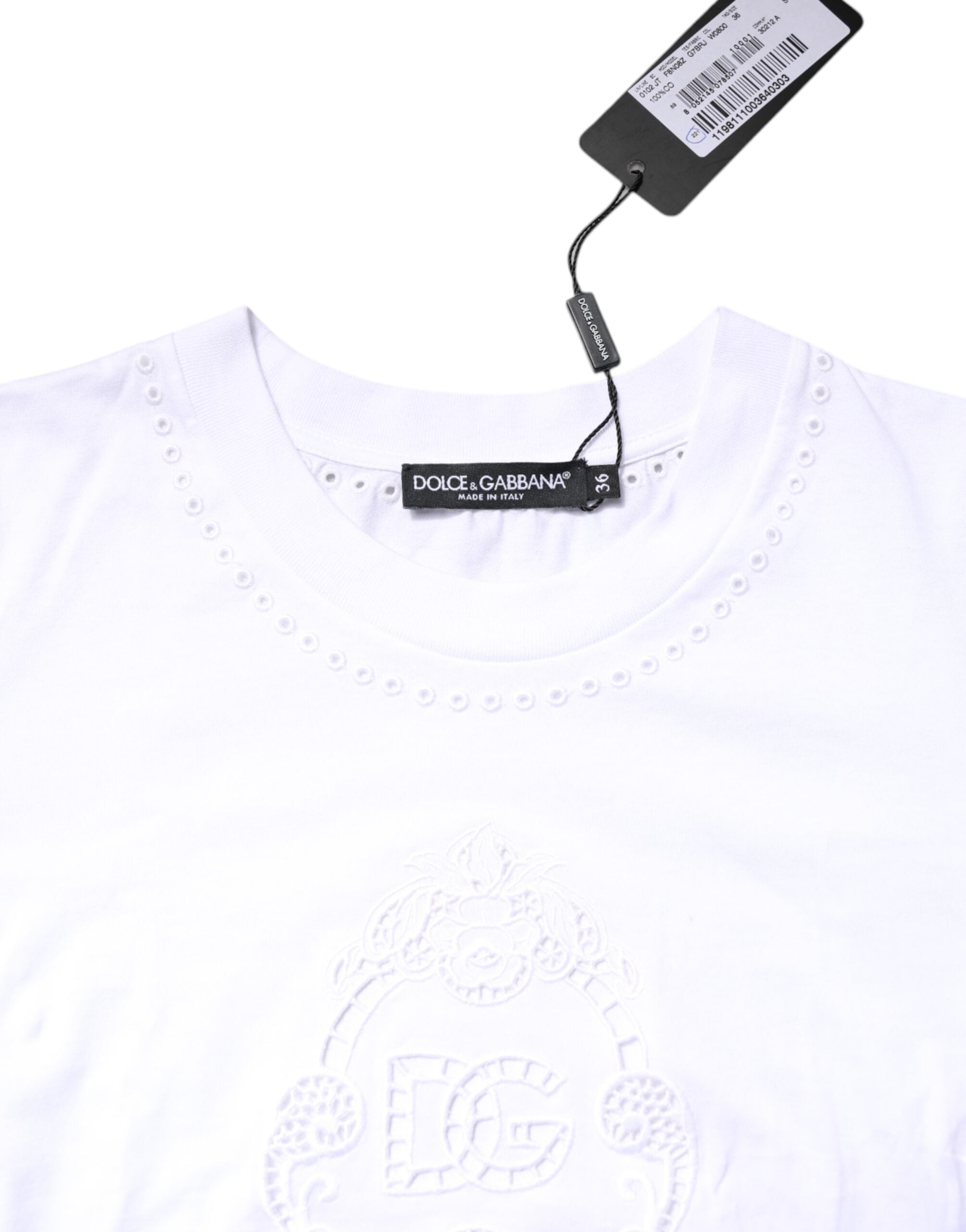 Dolce & Gabbana Weißes T-Shirt mit geblümtem Logo und Rundhalsausschnitt aus Baumwolle