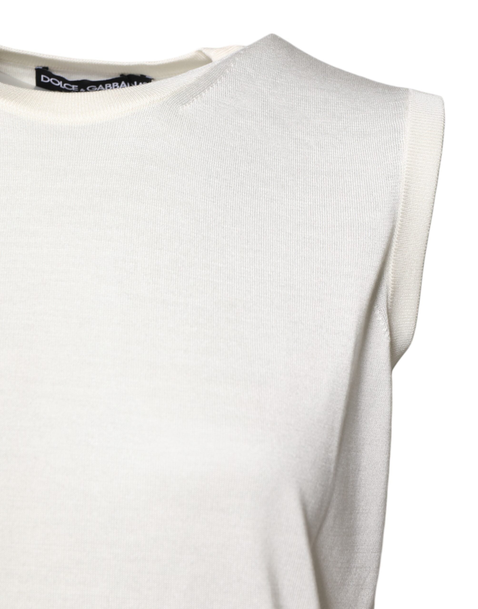 Dolce & Gabbana Weißes Seiden-Rundhals-Tanktop ohne Ärmel