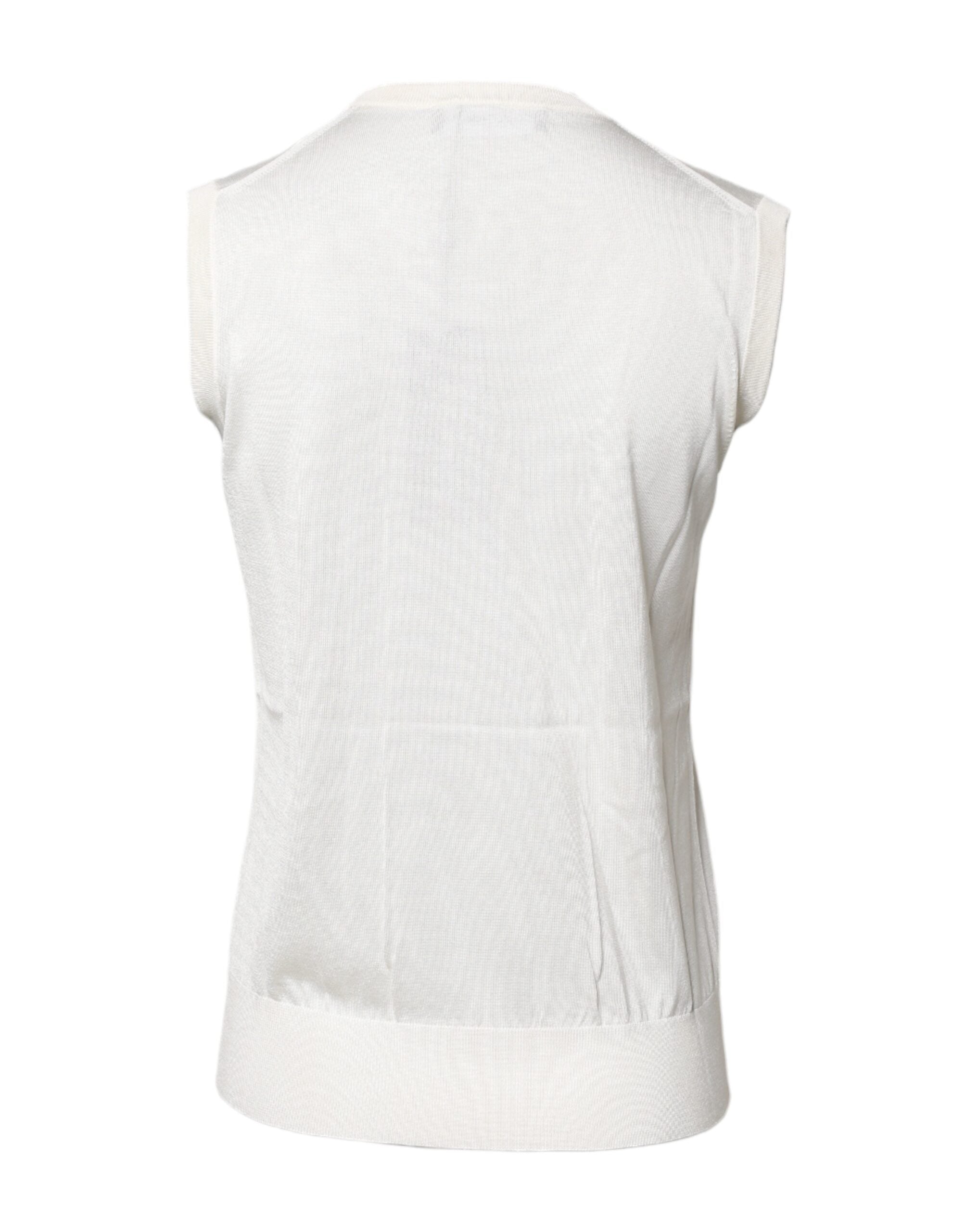Dolce & Gabbana Weißes Seiden-Rundhals-Tanktop ohne Ärmel