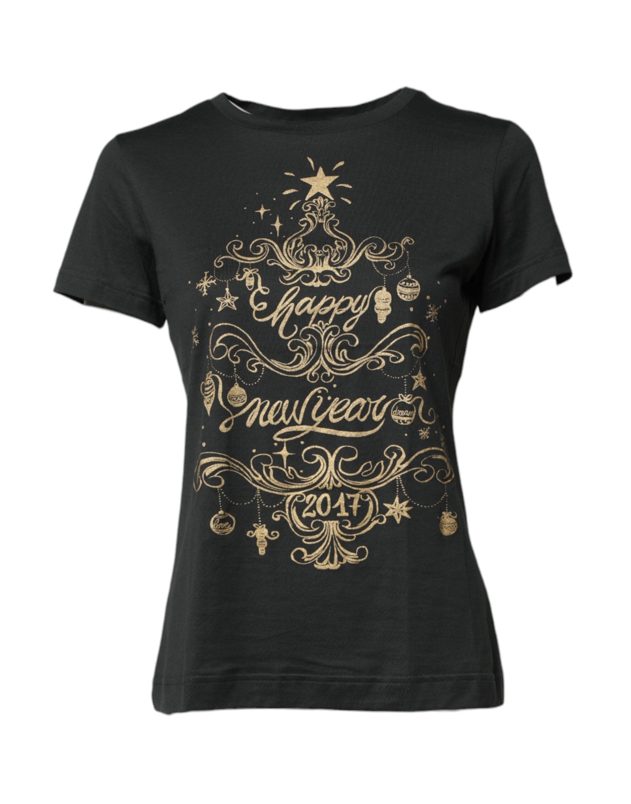 Dolce & Gabbana Schwarzes Baumwoll-T-Shirt mit Rundhalsausschnitt und kurzen Ärmeln