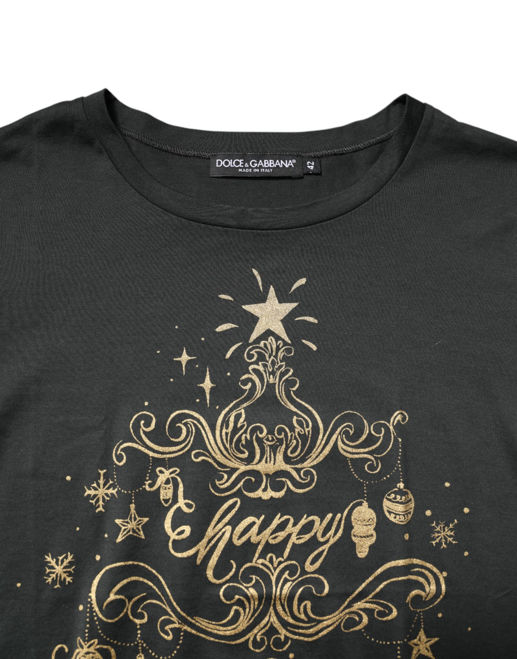 Dolce & Gabbana Schwarzes Baumwoll-T-Shirt mit Rundhalsausschnitt und kurzen Ärmeln