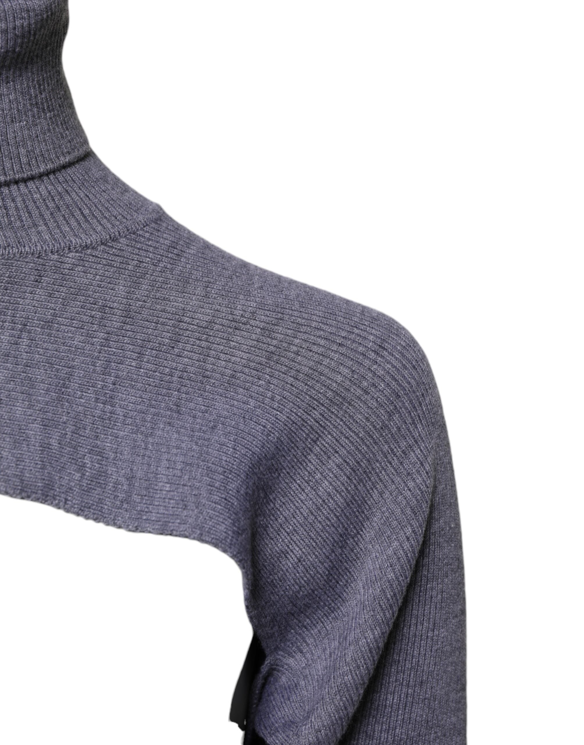 Dolce & Gabbana Grauer Wollstrick-Rollkragenpullover mit Rundhalsausschnitt