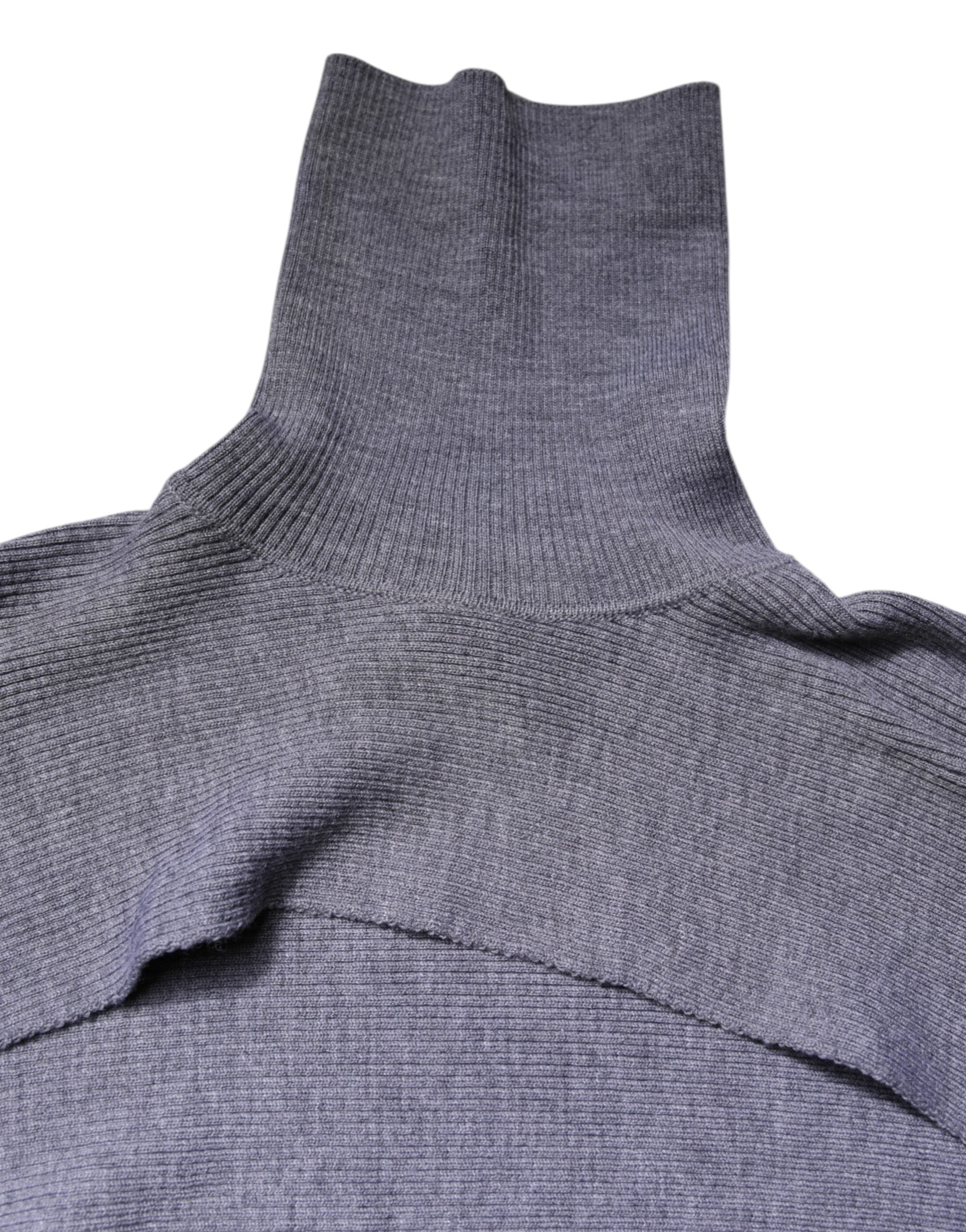 Dolce & Gabbana Grauer Wollstrick-Rollkragenpullover mit Rundhalsausschnitt