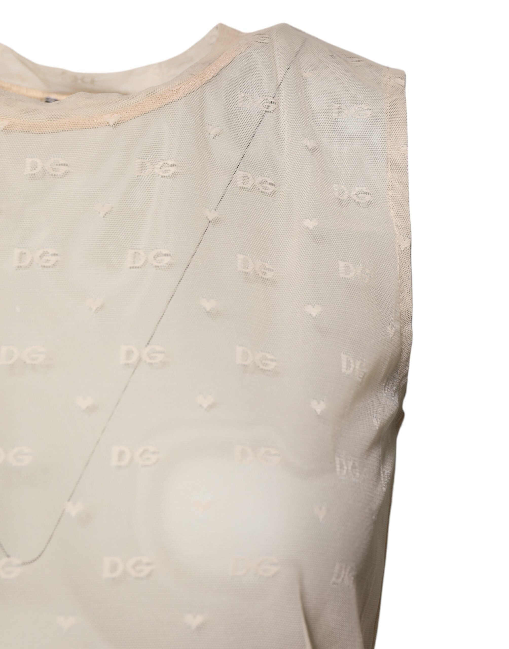 Dolce & Gabbana Elfenbeinfarbenes Nylon-Logo, ärmelloses Tank-Top