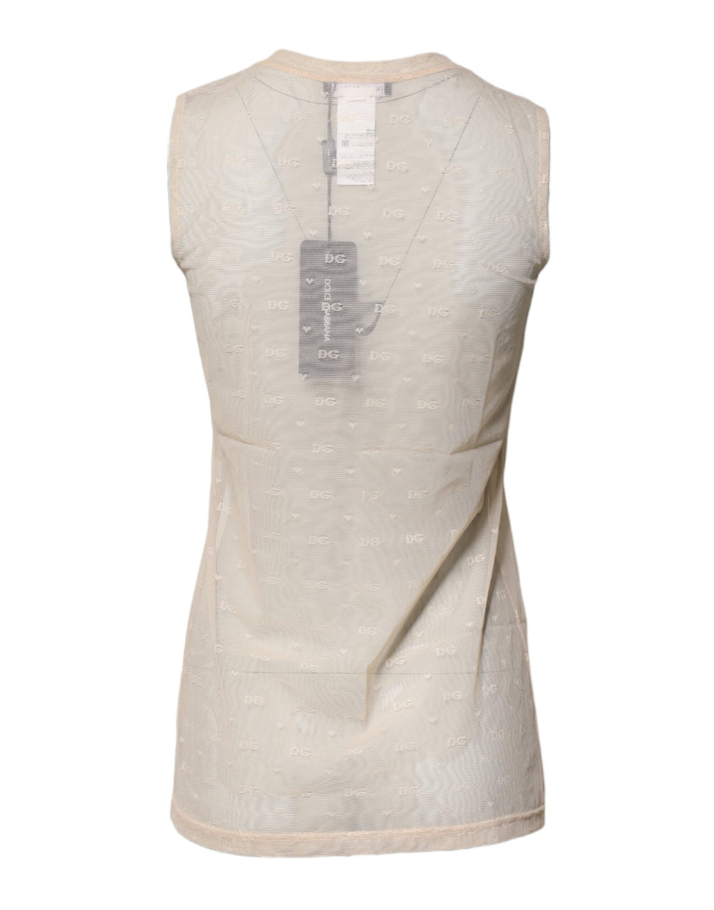 Dolce & Gabbana Elfenbeinfarbenes Nylon-Logo, ärmelloses Tank-Top