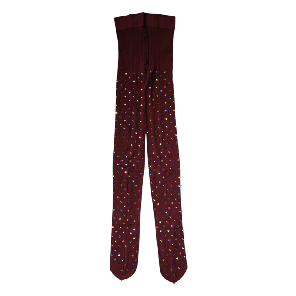 Dolce & Gabbana Kastanienbraune Nylon Strumpfhose mit Kristallverzierung