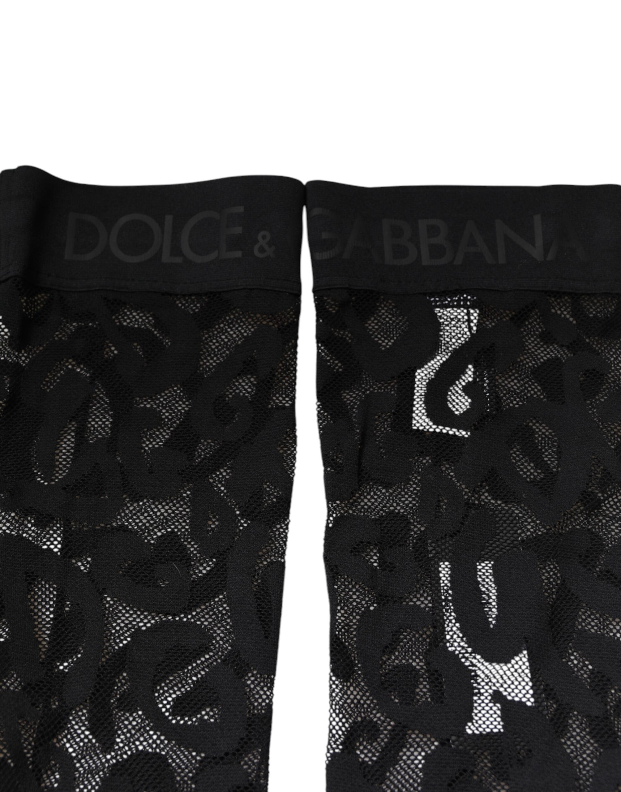 Dolce & Gabbana Schwarze florale Spitze Baumwoll-Stretchstrümpfe Socken