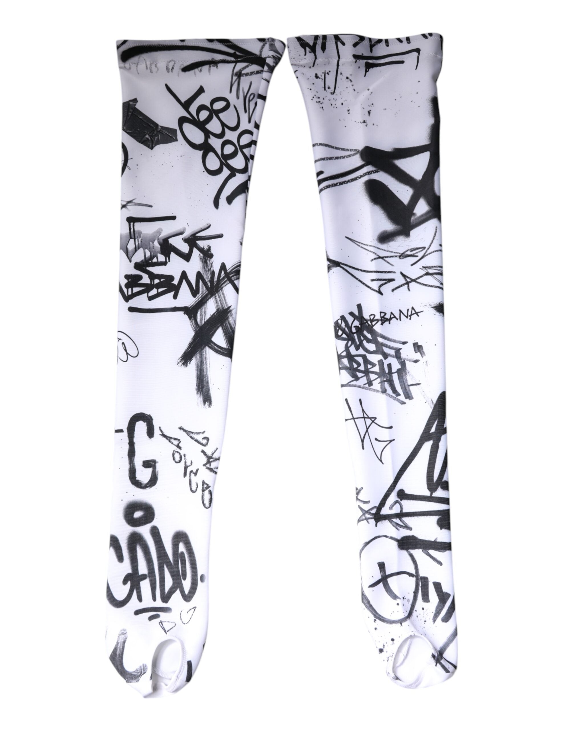 Dolce & Gabbana Weiße Graffiti-Baumwollstrümpfe über der Wade Socken