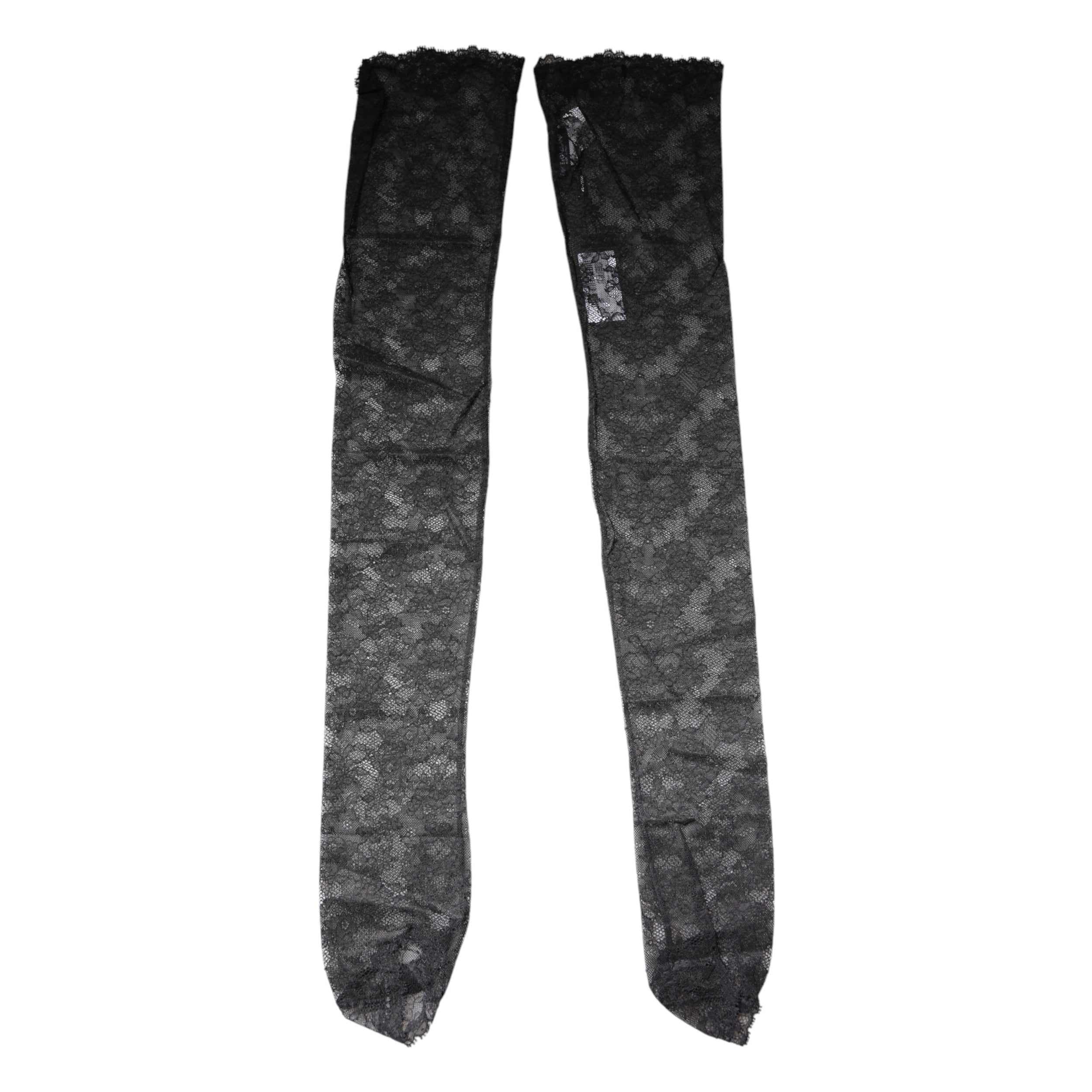 Dolce & Gabbana Schwarze florale Spitze Baumwoll-Stretchstrümpfe Socken