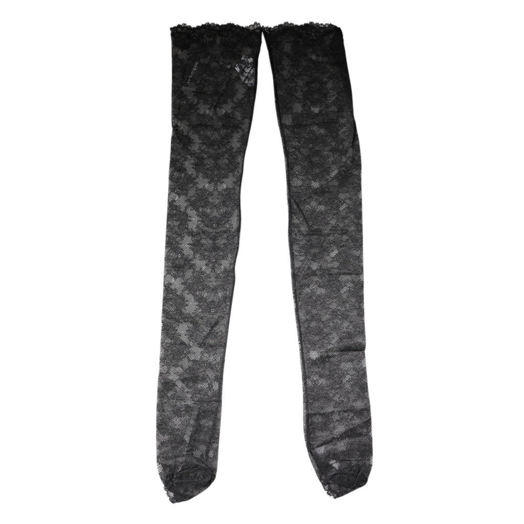 Dolce & Gabbana Schwarze florale Spitze Baumwoll-Stretchstrümpfe Socken