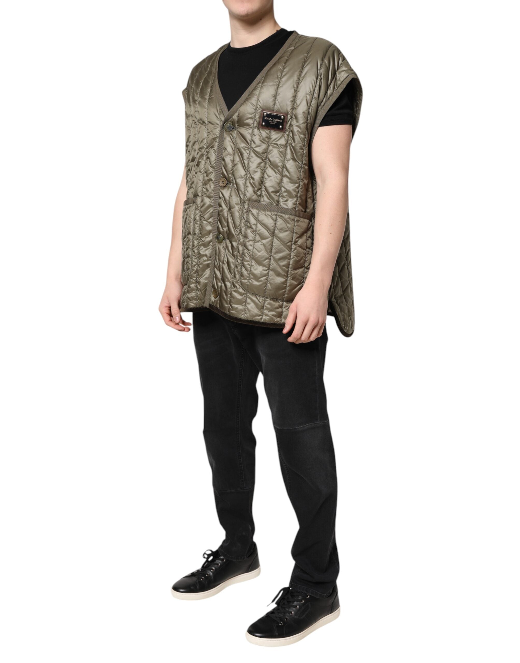 Dolce & Gabbana Braune Logo-Plakette Steppweste Jacke