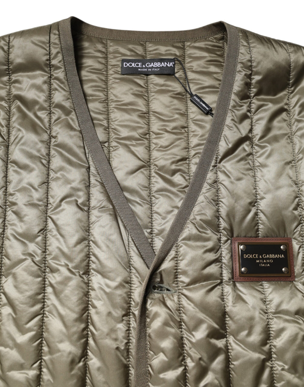 Dolce & Gabbana Braune Logo-Plakette Steppweste Jacke
