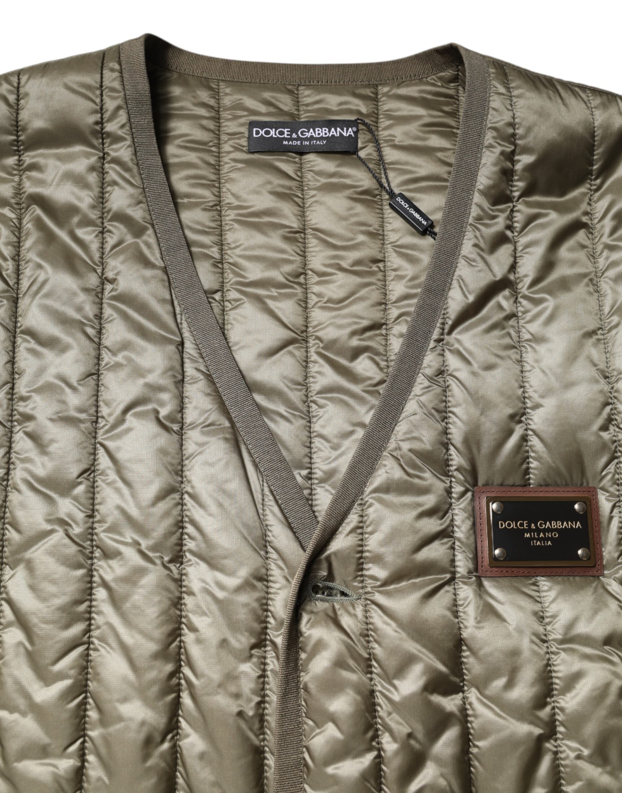 Dolce & Gabbana Braune Logo-Plakette Steppweste Jacke