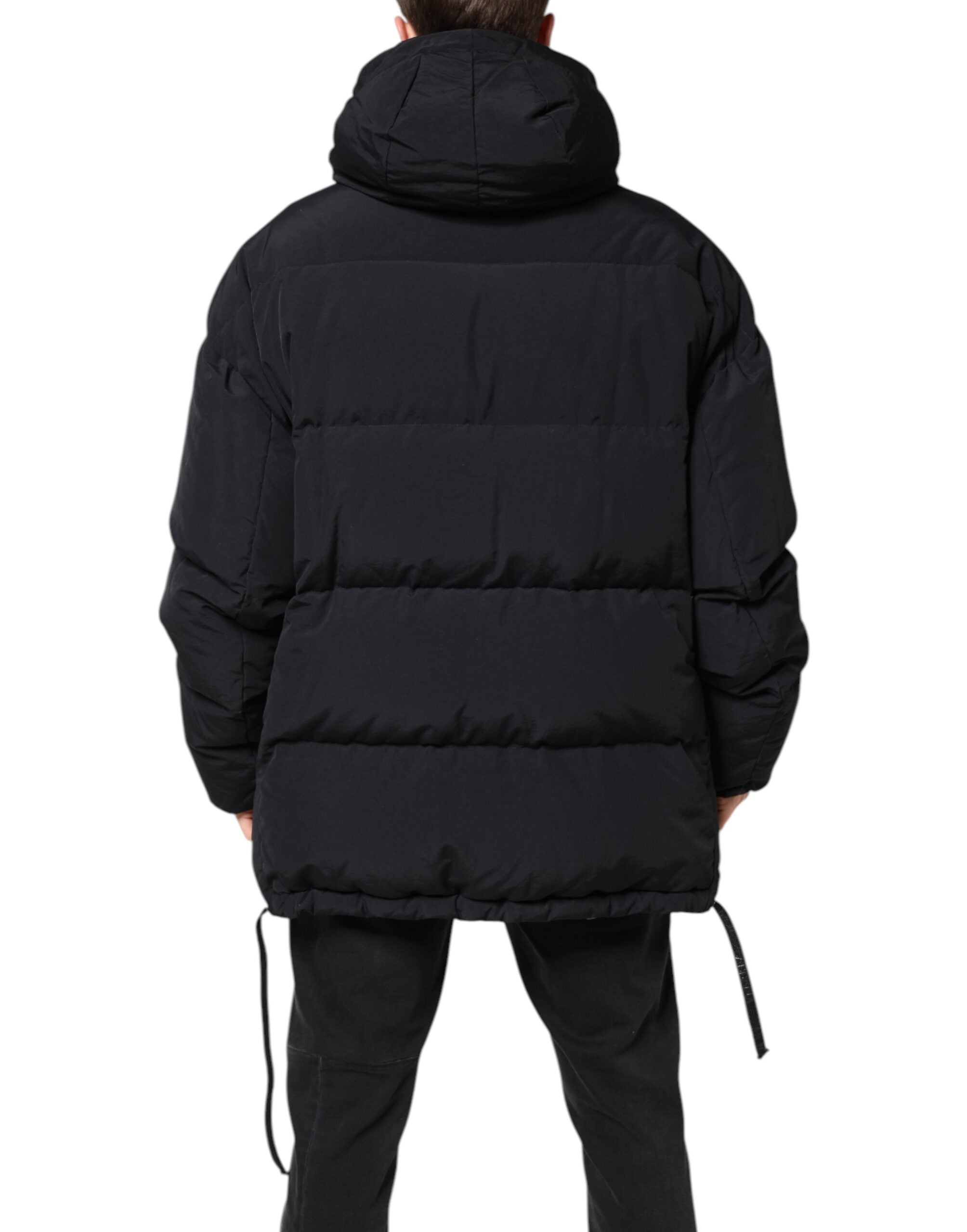 Dolce & Gabbana Schwarze Nylon-Parka-Jacke mit Kapuze und Reißverschluss