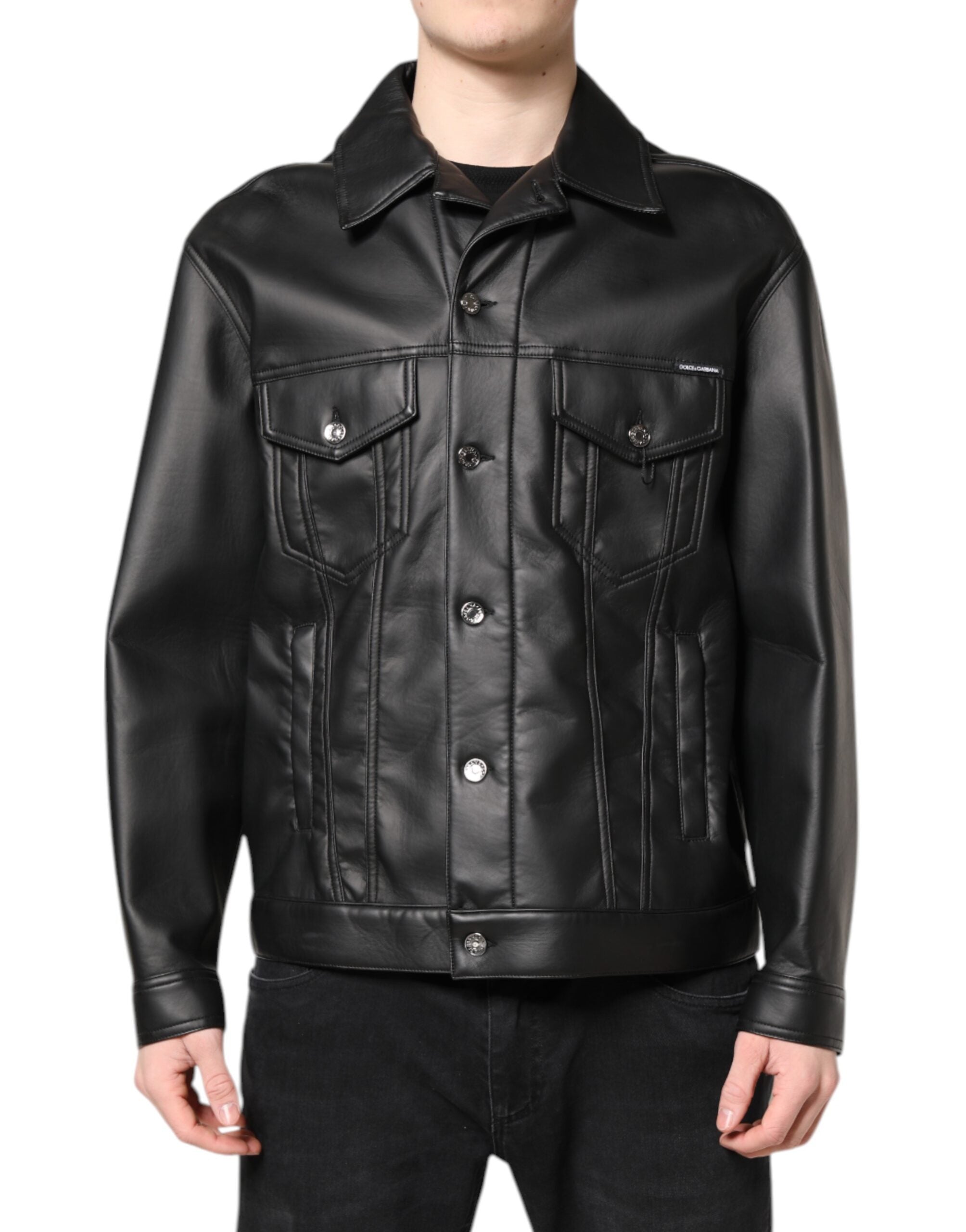 Dolce & Gabbana Schwarze Bikerjacke aus Polyester mit Knopfverschluss