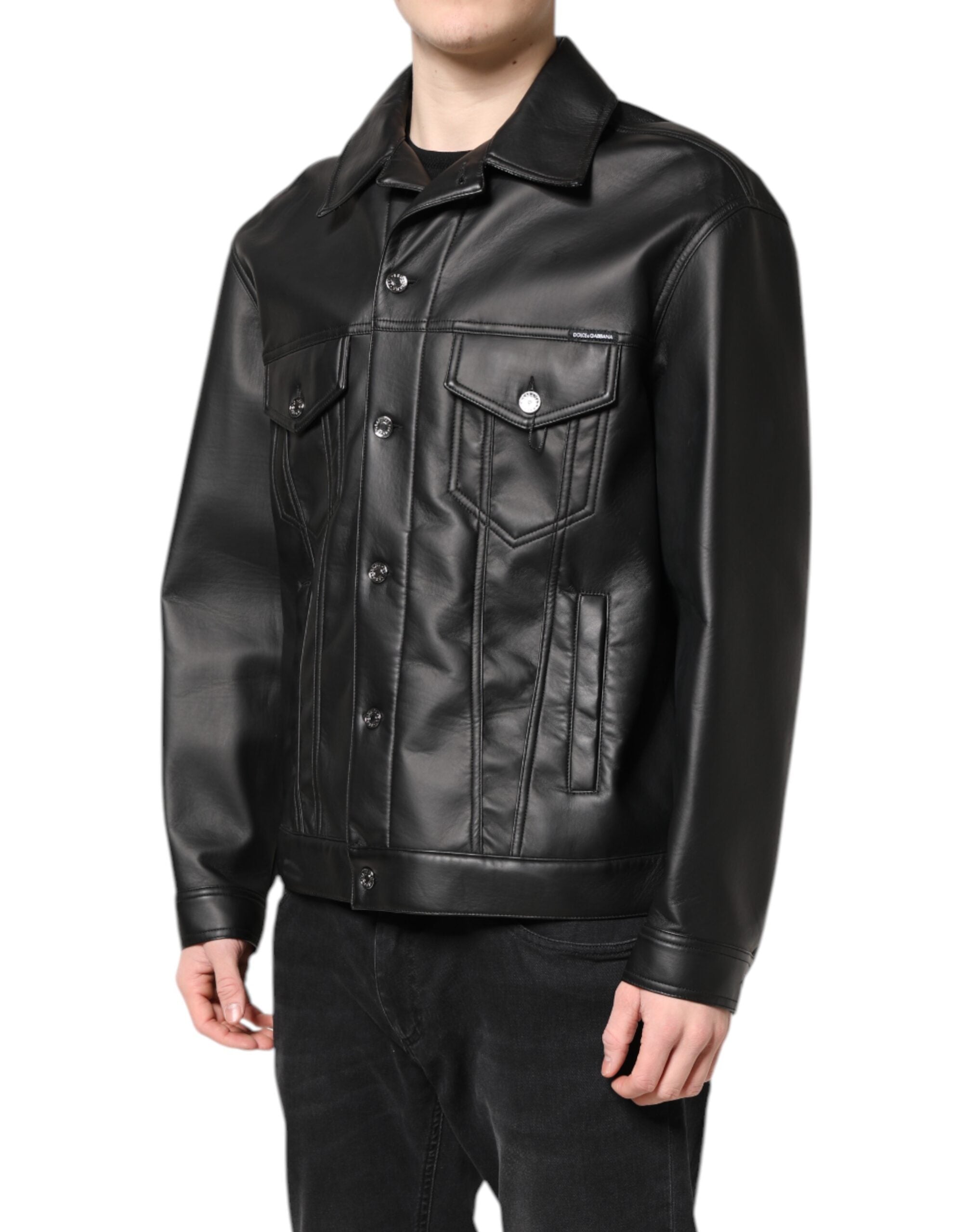 Dolce & Gabbana Schwarze Bikerjacke aus Polyester mit Knopfverschluss