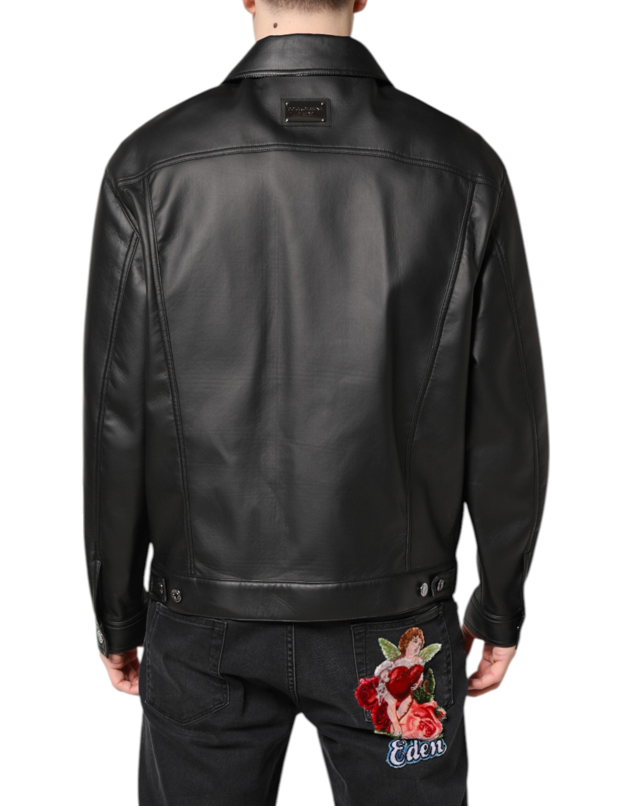 Dolce & Gabbana Schwarze Bikerjacke aus Polyester mit Knopfverschluss