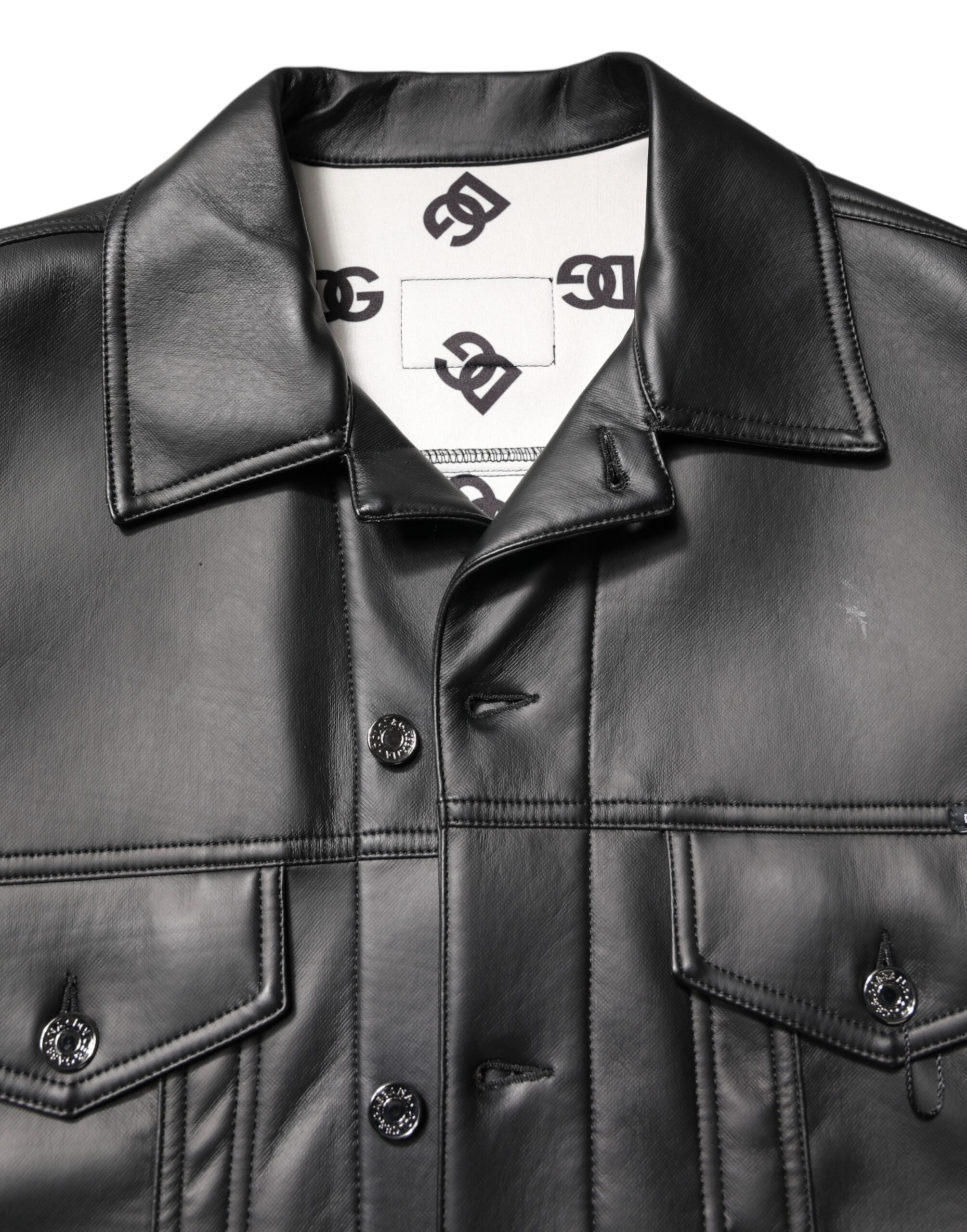 Dolce & Gabbana Schwarze Bikerjacke aus Polyester mit Knopfverschluss