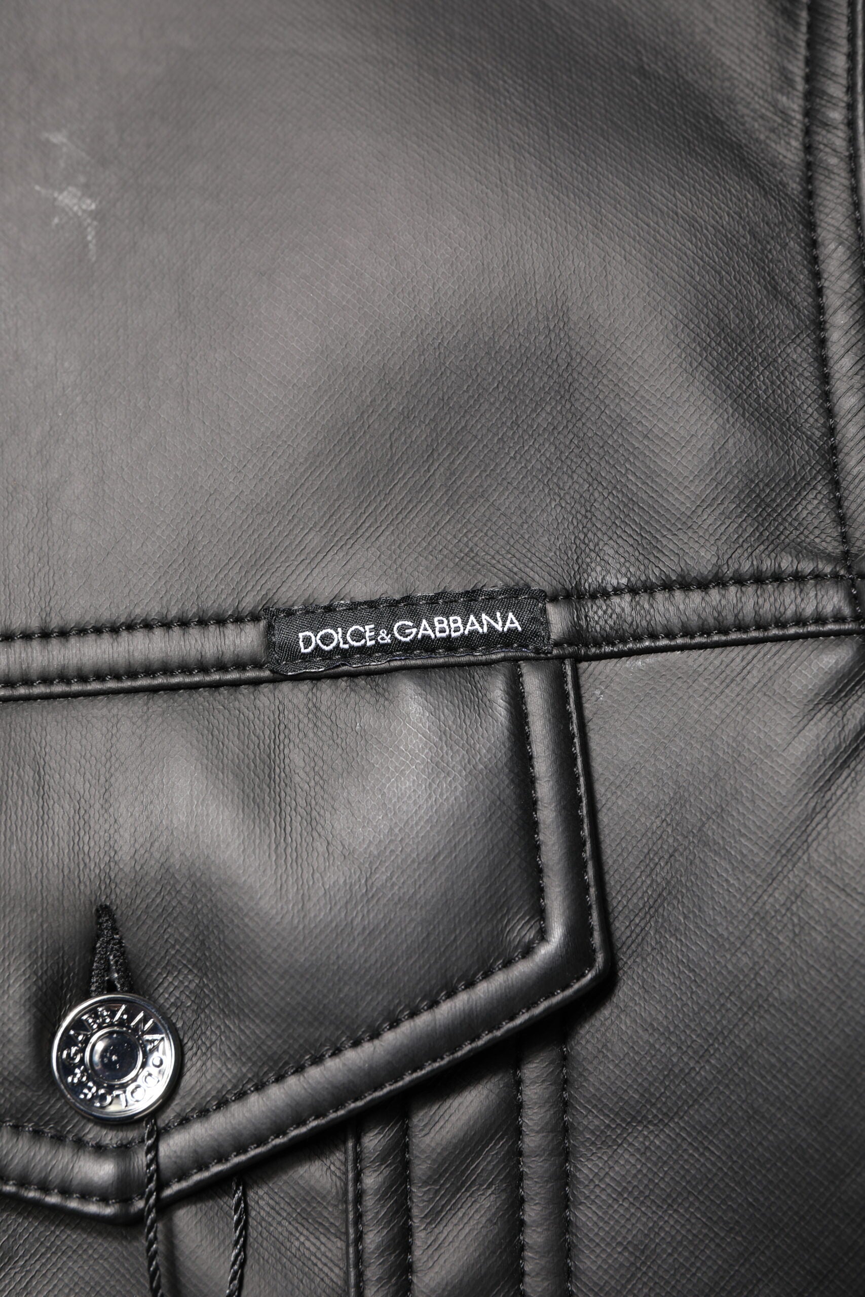 Dolce & Gabbana Schwarze Bikerjacke aus Polyester mit Knopfverschluss
