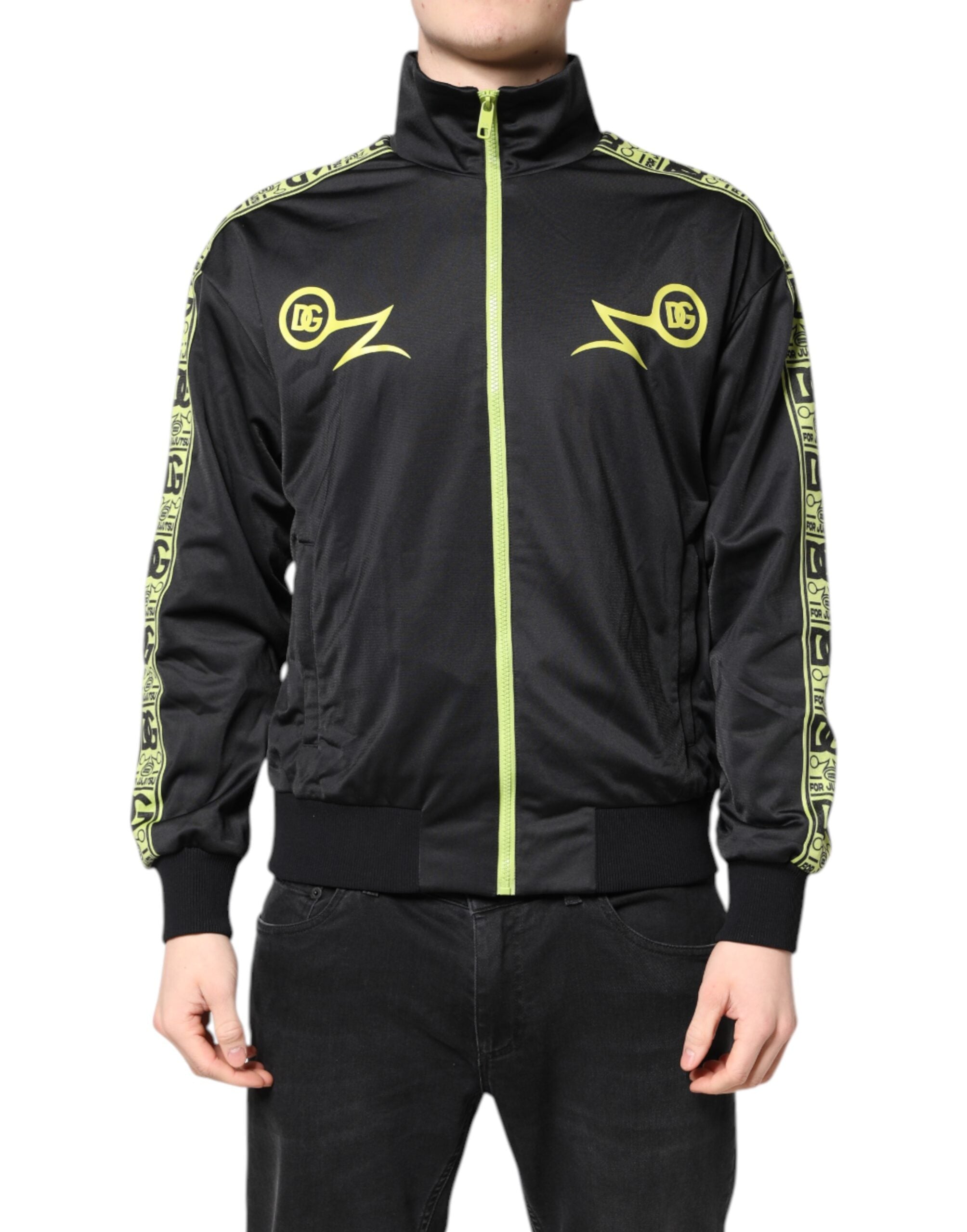 Dolce & Gabbana Schwarzer Logo-Rollkragenpullover mit Reißverschluss Bomberjacke