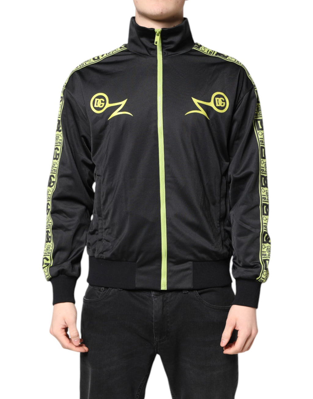 Dolce & Gabbana Schwarzer Logo-Rollkragenpullover mit Reißverschluss Bomberjacke