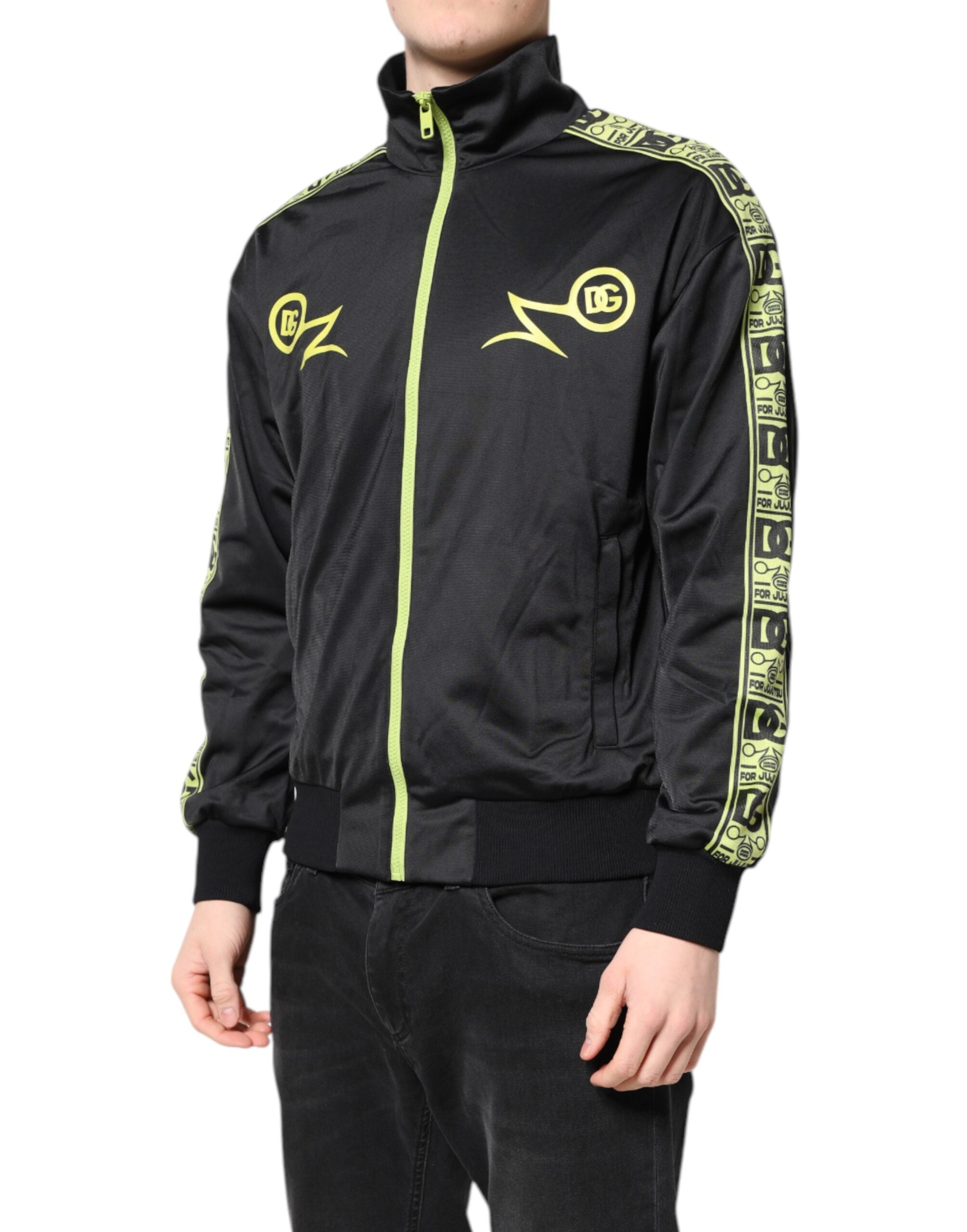 Dolce & Gabbana Schwarzer Logo-Rollkragenpullover mit Reißverschluss Bomberjacke