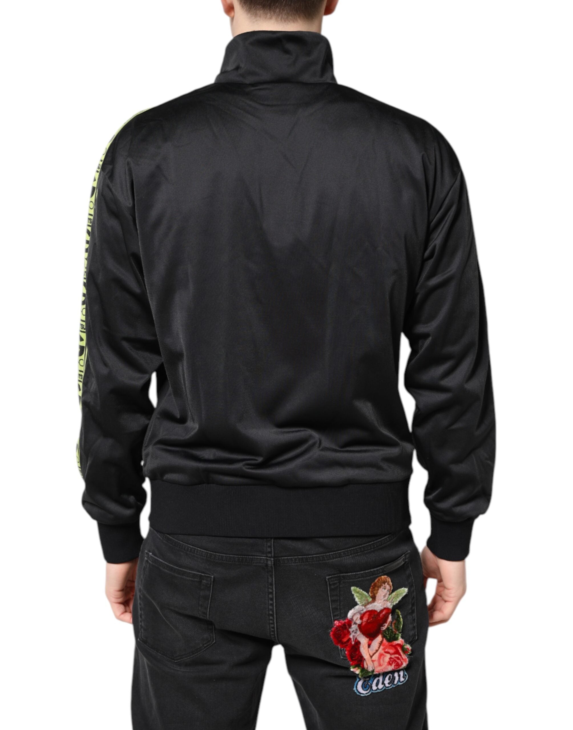 Dolce & Gabbana Schwarzer Logo-Rollkragenpullover mit Reißverschluss Bomberjacke